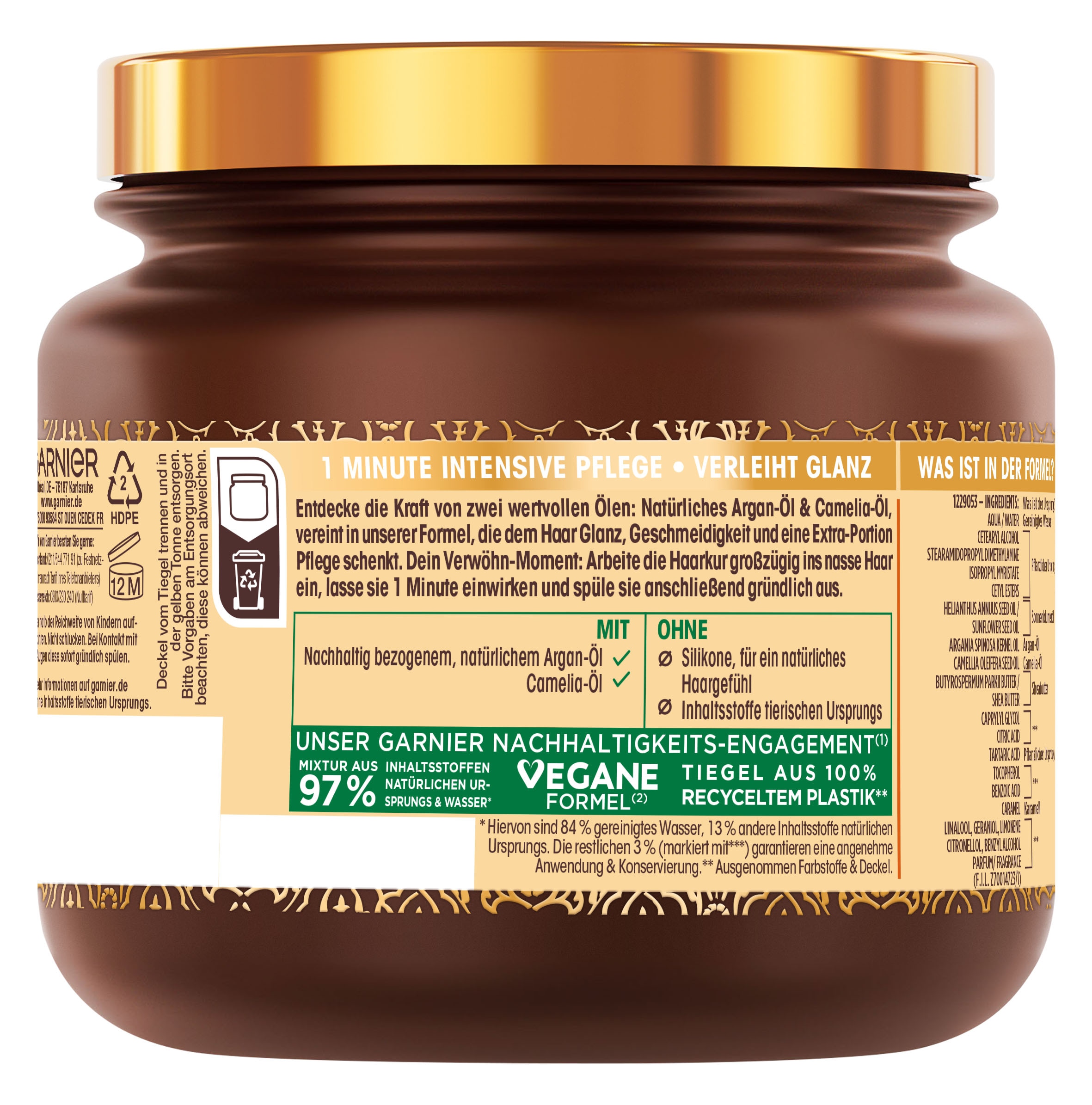 GARNIER Haarkur »WAHRE SCHÄTZE 1-MINUTE HAARKUR ARGAN & CAMELIS-ÖL« für trockenes, glanzloses Haar, mit Arganöl und Camelianöl