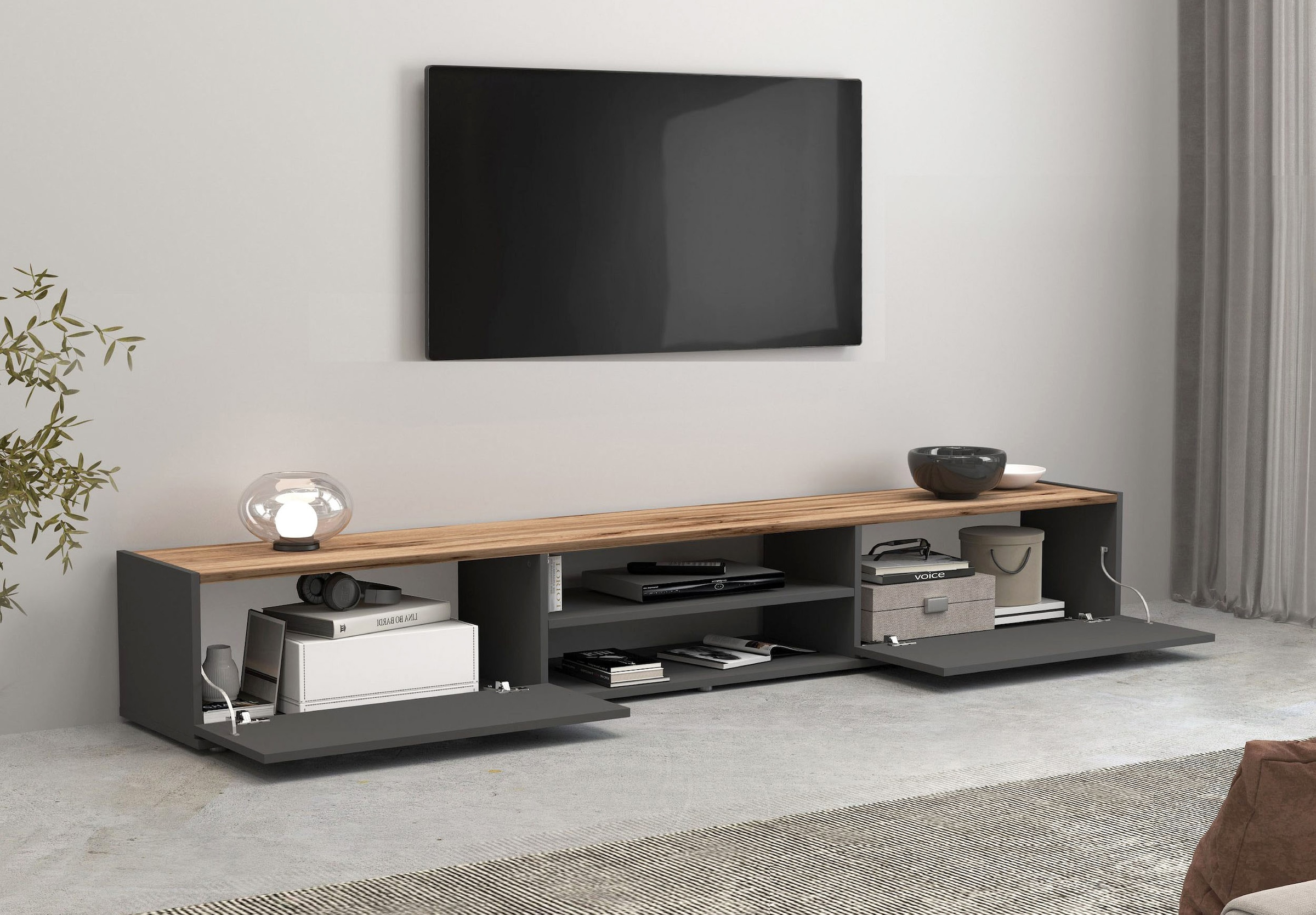 INOSIGN Lowboard »Garda,Lowboard,TV-Kommode,TV-Möbel,TV-Bank«, stehend und hängend mit 2 Klappen, 1 Einlegeboden, Breite 210 cm