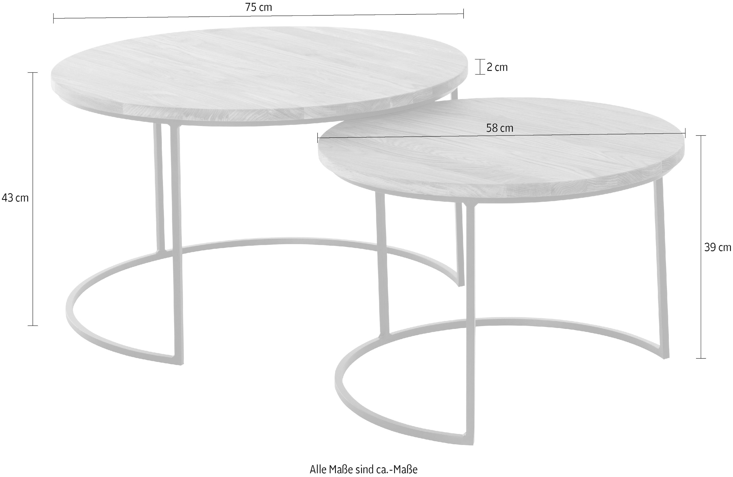 andas Couchtisch »Caprinus« Maße (B/T/H): 75/75/39 und 58/58/39 cm,  aus Eichenholz, FSC® zertifiziert, 2er-Set, stabiles Metallgestell