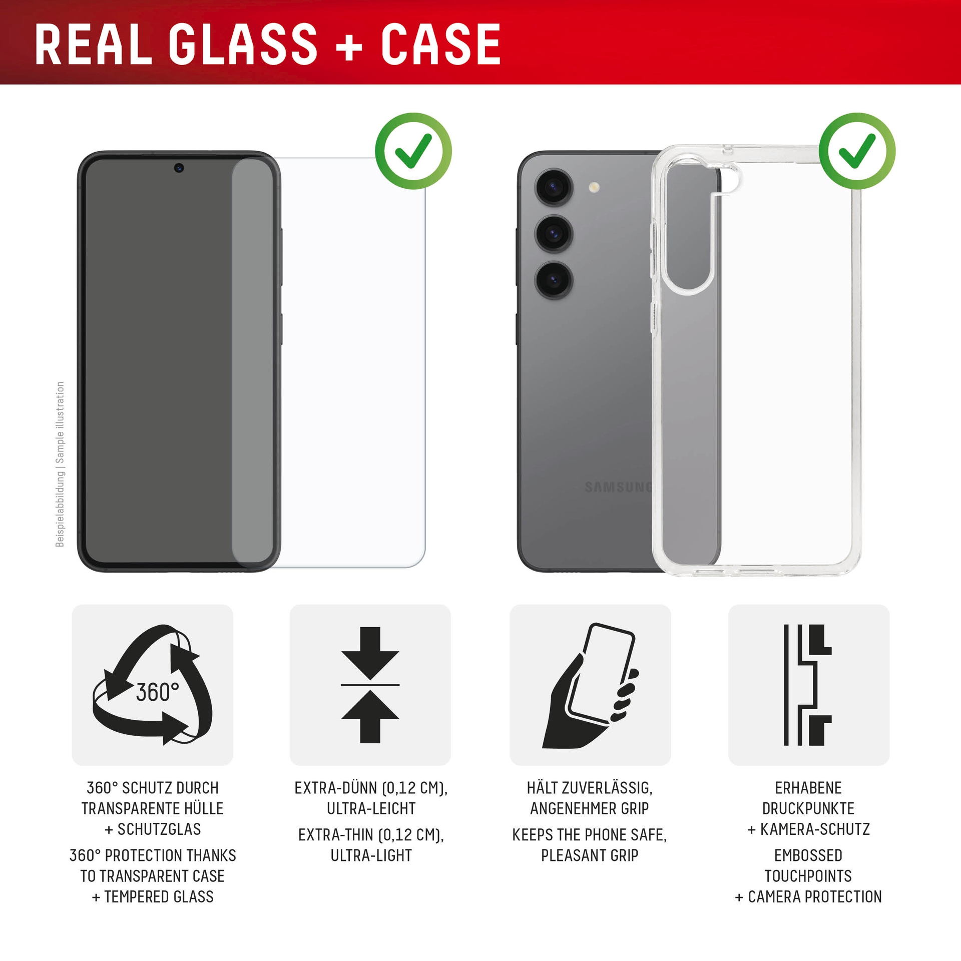 Displex Displayschutzglas »Real Glass Screen Protector inkl. Case«, für Samsung Galaxy S25 Edge, Displayschutzfolie, Schutzfolie, Bildschirmschutz, kratz- & stoßfest