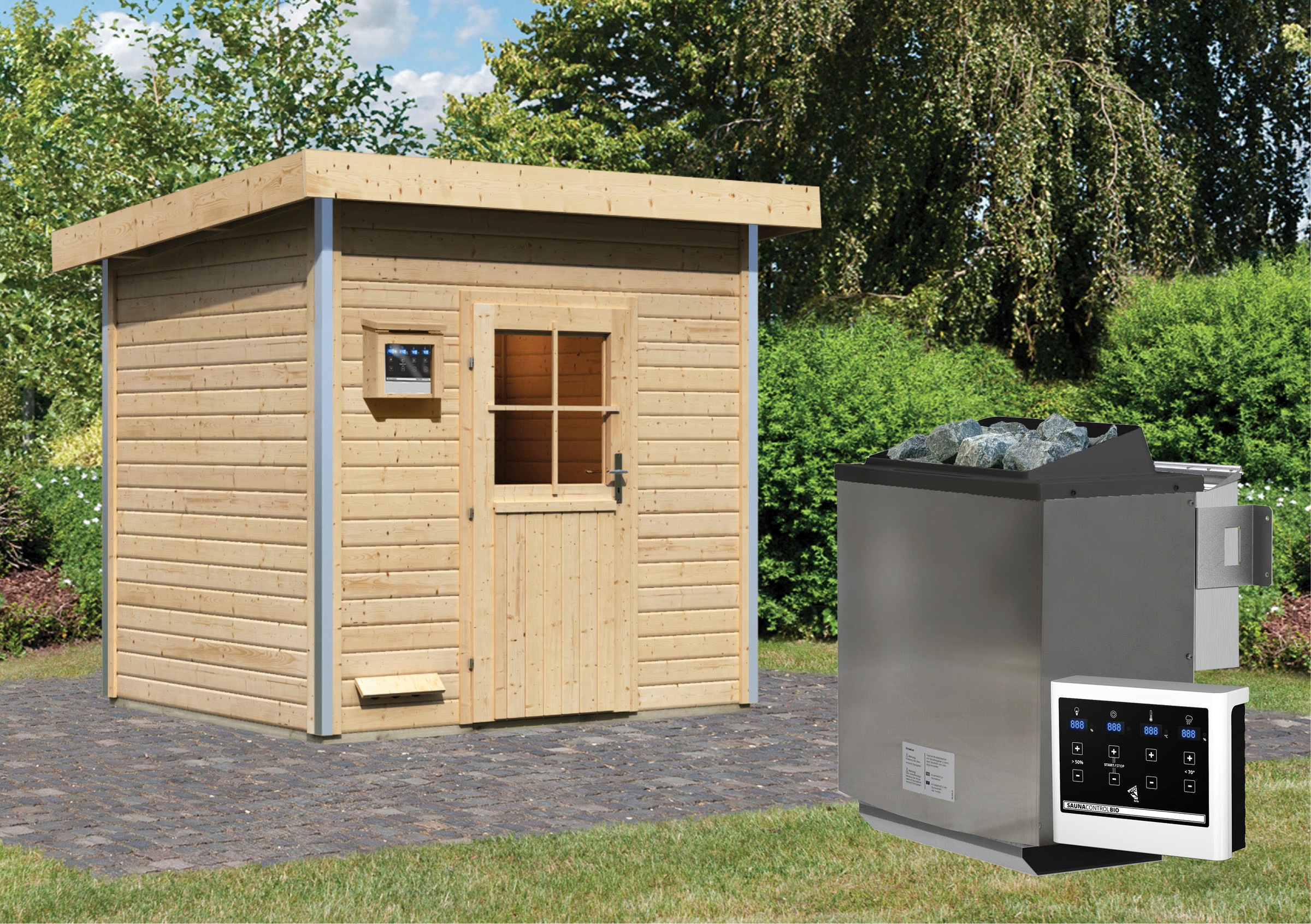 Karibu Saunahaus »Ralf« Set,  Ofen 9 kW Bio externe Strg easy