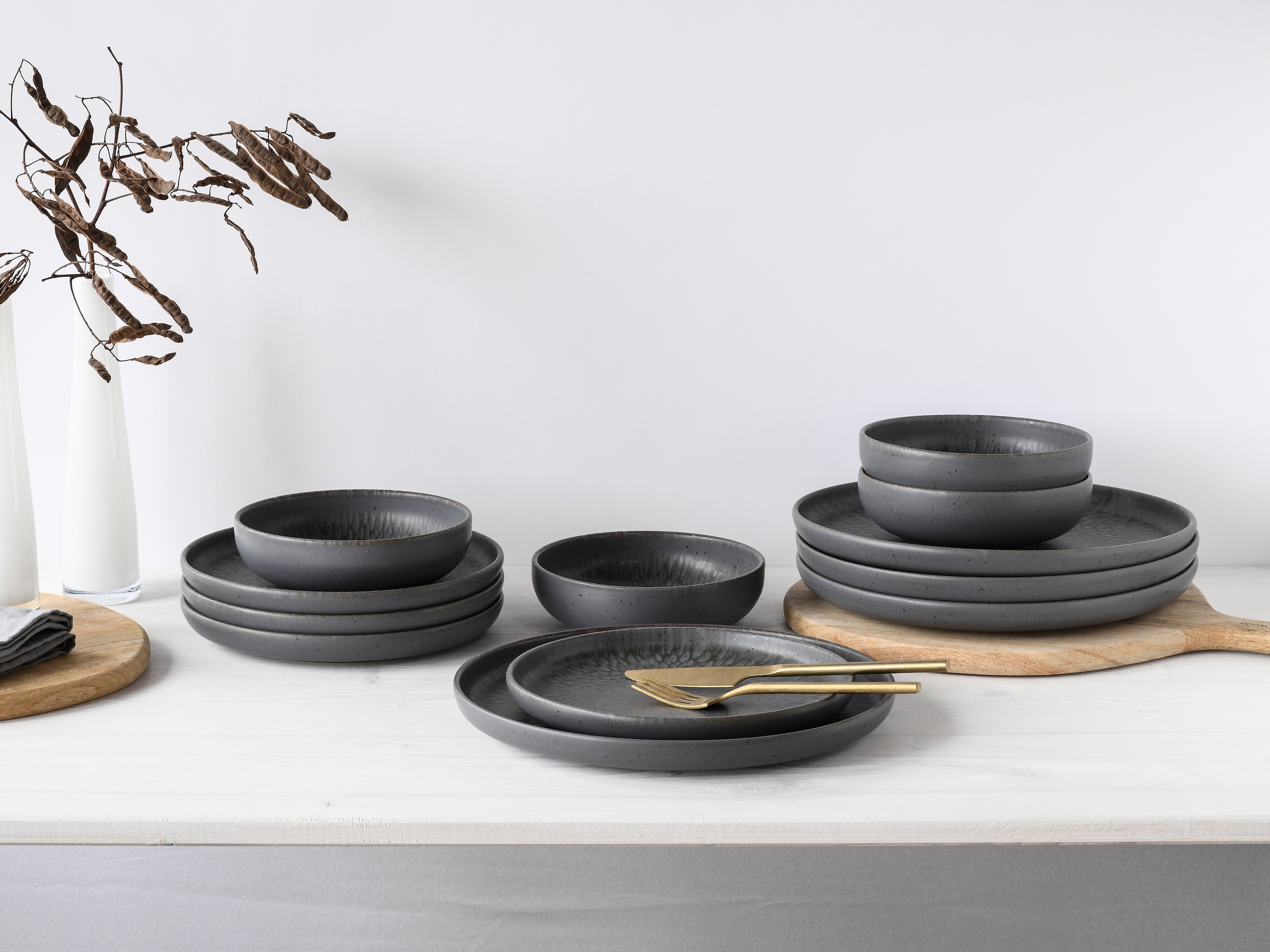 CreaTable Teller-Set »Uno Volcano, Teller Set 12-tlg« Reaktivglasur, Vintage Style