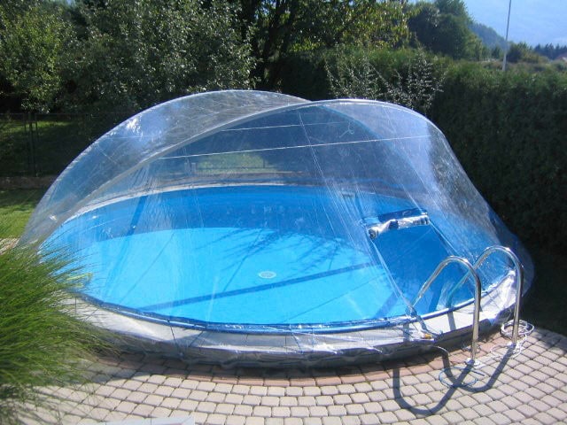 KWAD Rundpool »Design CABRIO DOME inkl. Abdeckung zur Reduzierung des Pflegeaufwandes« 5-tlg., Höhe: 130 cm, graue Innenfolie, inkl. Sicherheitsleiter