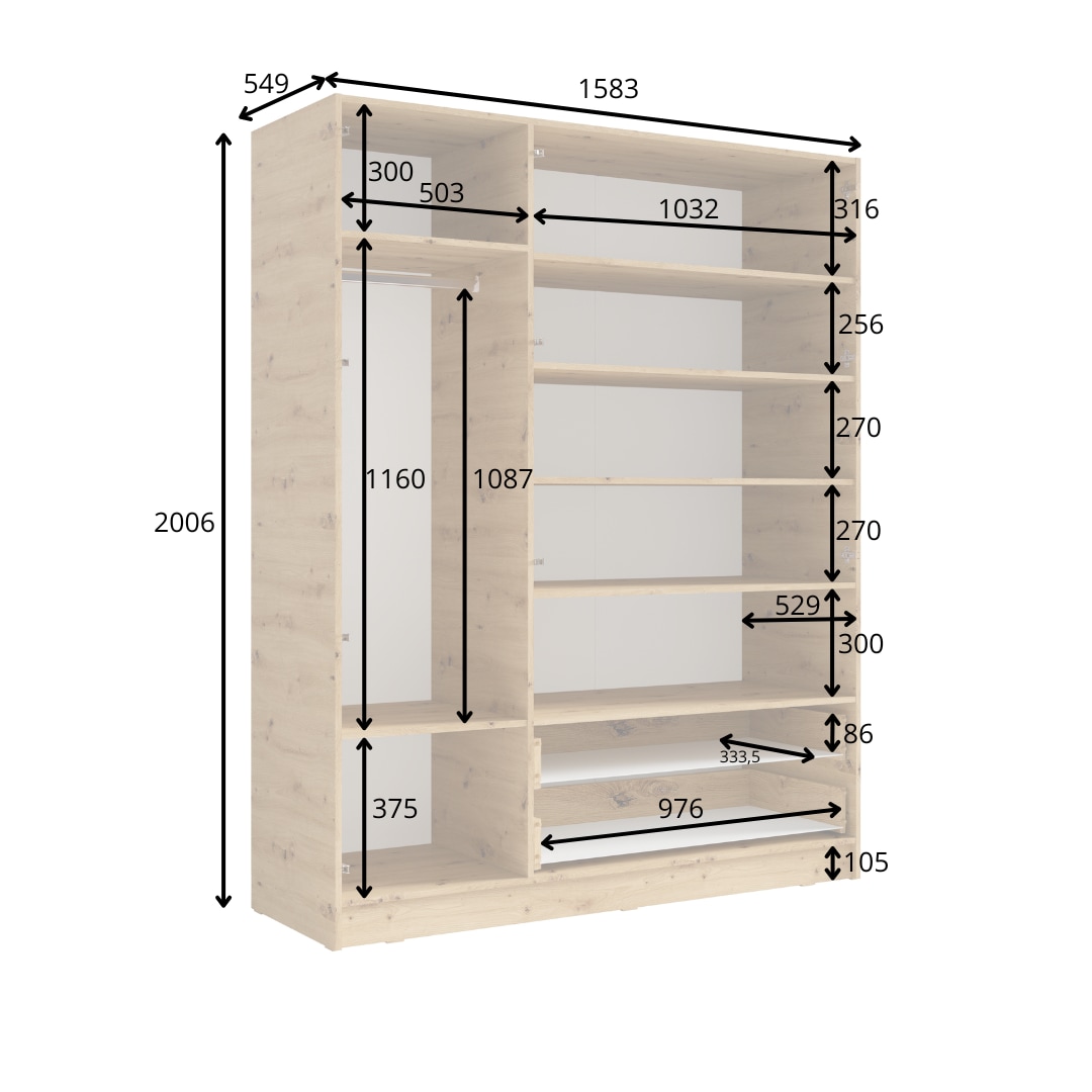 INOSIGN Kleiderschrank »LAREDO Wäscheschrank komplette Innenausstattung, Maße 158,3/200,5/55cm«, Garderobe mit offenem Fach, 3 Türen und 2 Schubladen, FSC