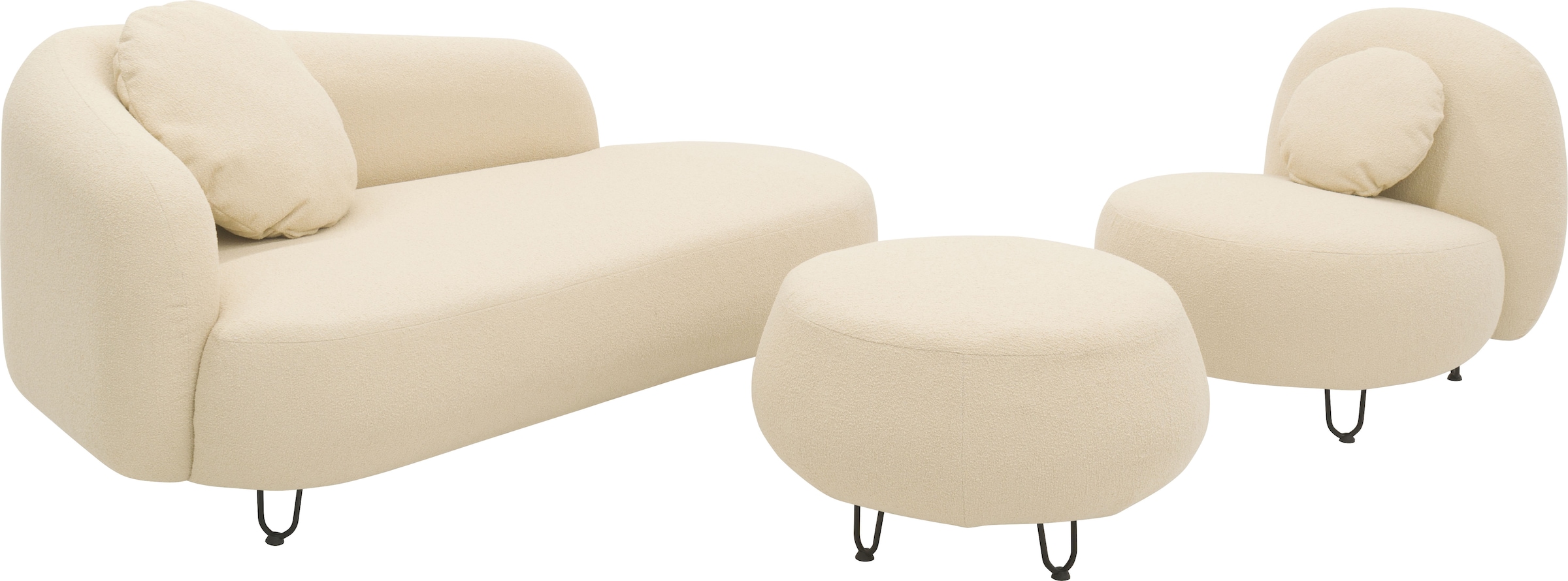 DOMO collection Polstergarnitur »Poika Bezug Fellimitat«, (3 tlg.), Formschönes Outdoor-Highlight, ideal für Balkon, Terrasse, Garten