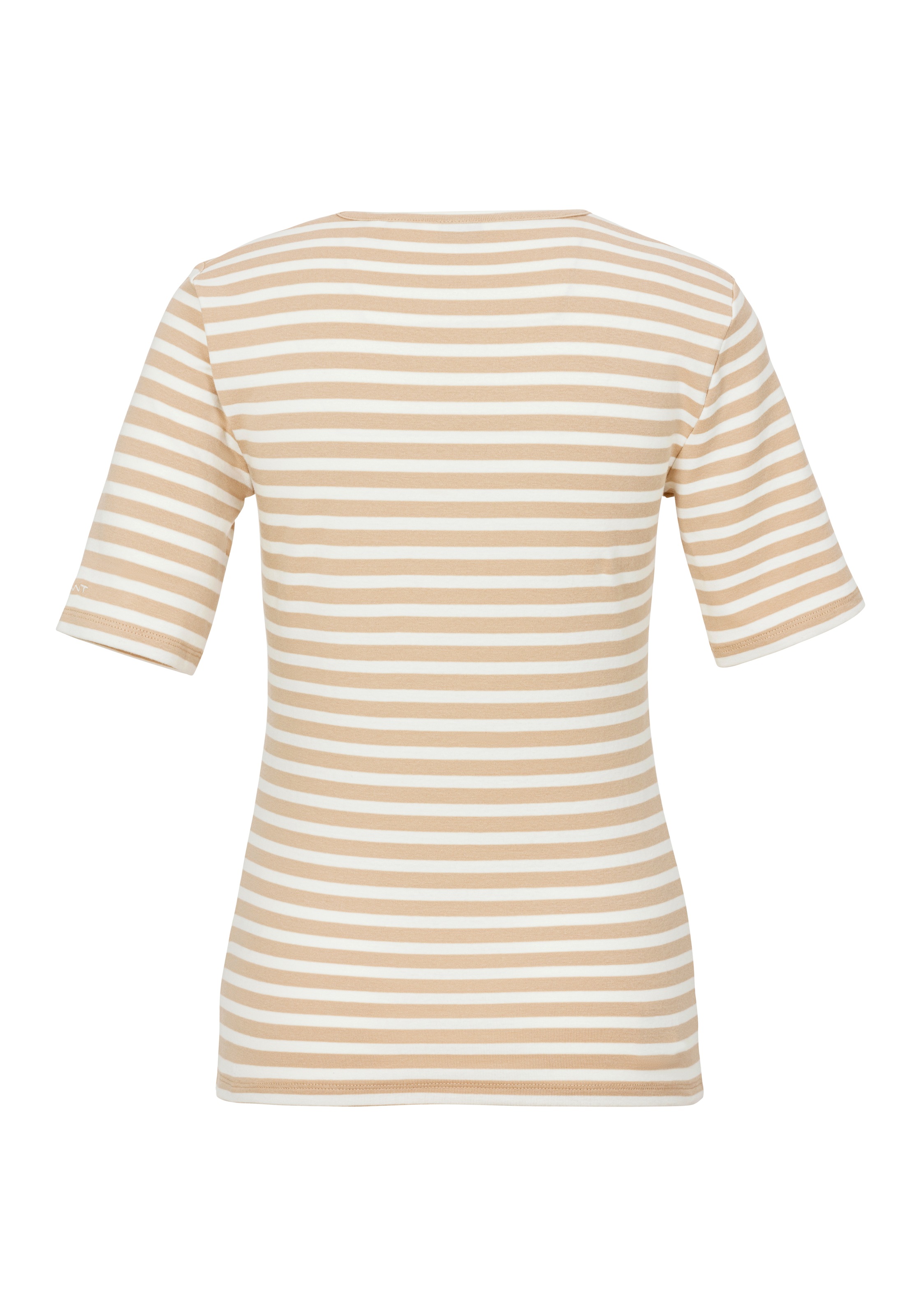 Gant T-Shirt »SLIM STRIPED 1X1 RIBBED KA T-SHIRT«, mit dezentem Logoschriftzug am Ärmelabschluss