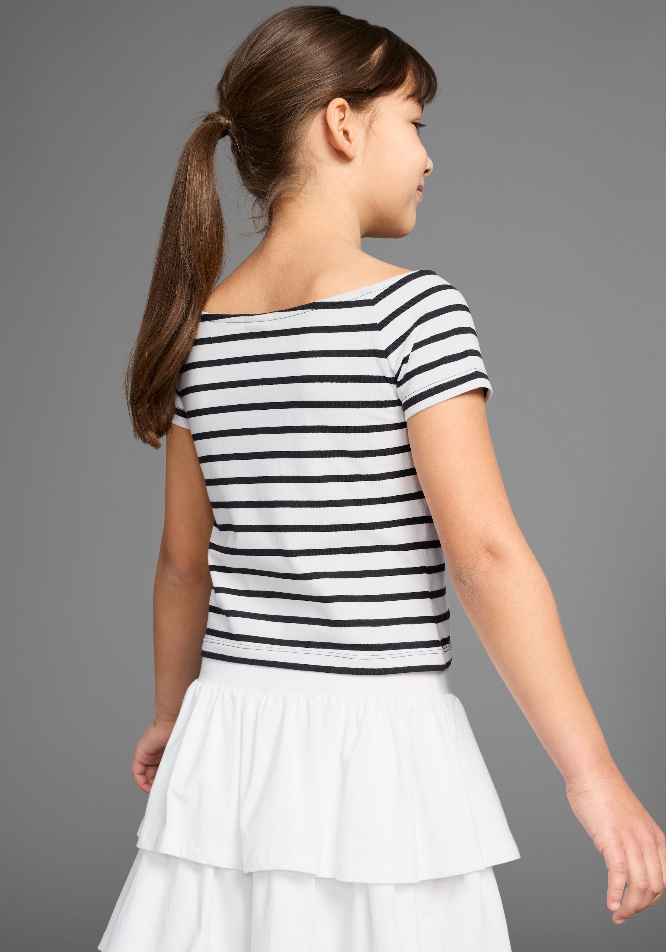 KangaROOS Carmenshirt »2er Pack T-Shirts« Packung, 2, 2 Stk. 1x uni + 1x geringelt