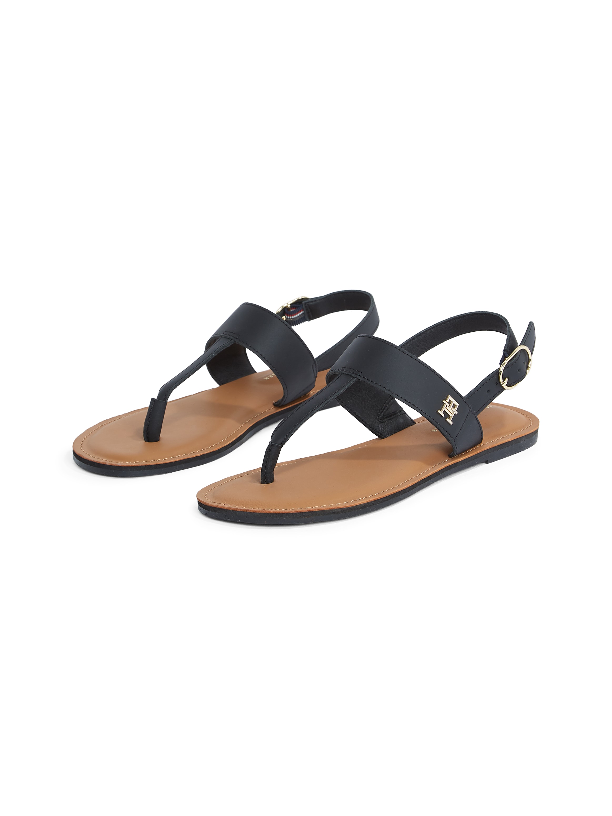 TOMMY HILFIGER Riemchensandale »LEATHER THONG SANDAL«, Sandalette, Sommerschuh, Flats mit Zehensteg