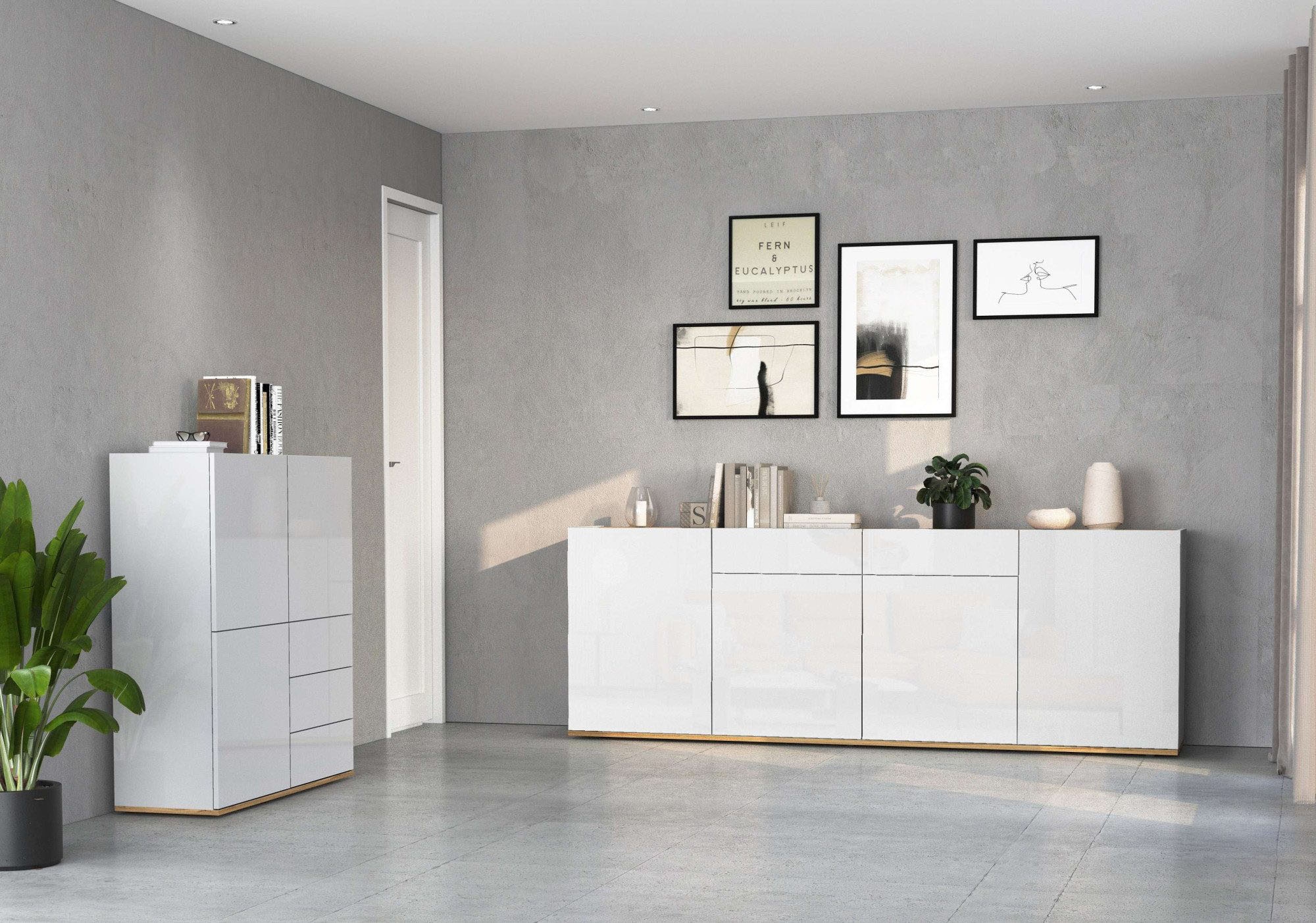 OTTO home Highboard »GARDA ,Kommode, Made in Italy, Breite 102 cm, Höhe 110 cm, grifflos« 1 Stk. tlg. Hochglanzlackierte Fronten, Korpus matt, grifflos