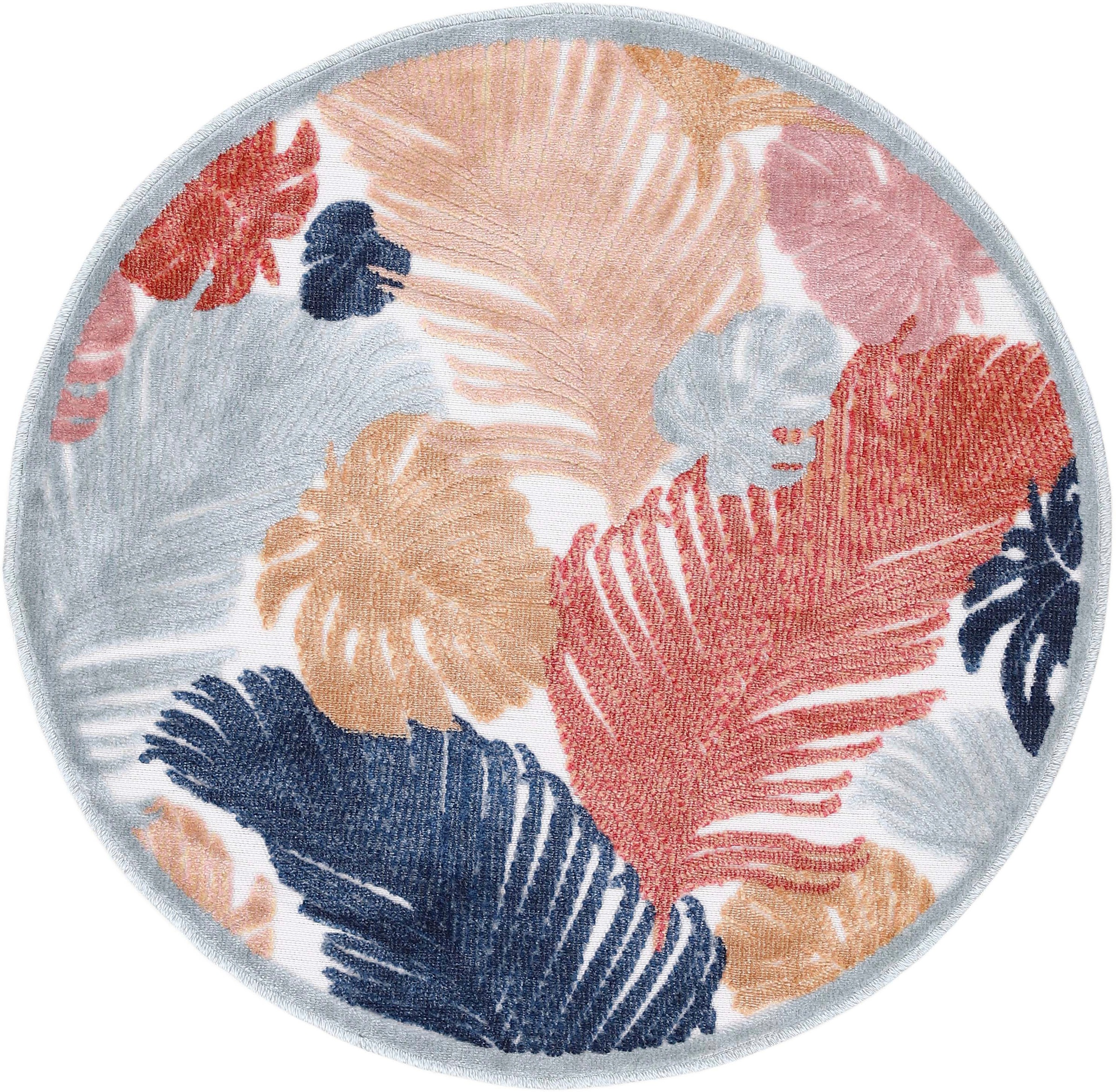 carpetfine Teppich »Deja 104«, rund, 4 mm Höhe, robustes Flachgewebe, Motiv- Floral Palmenblätter, Hoch-Tief Effekt