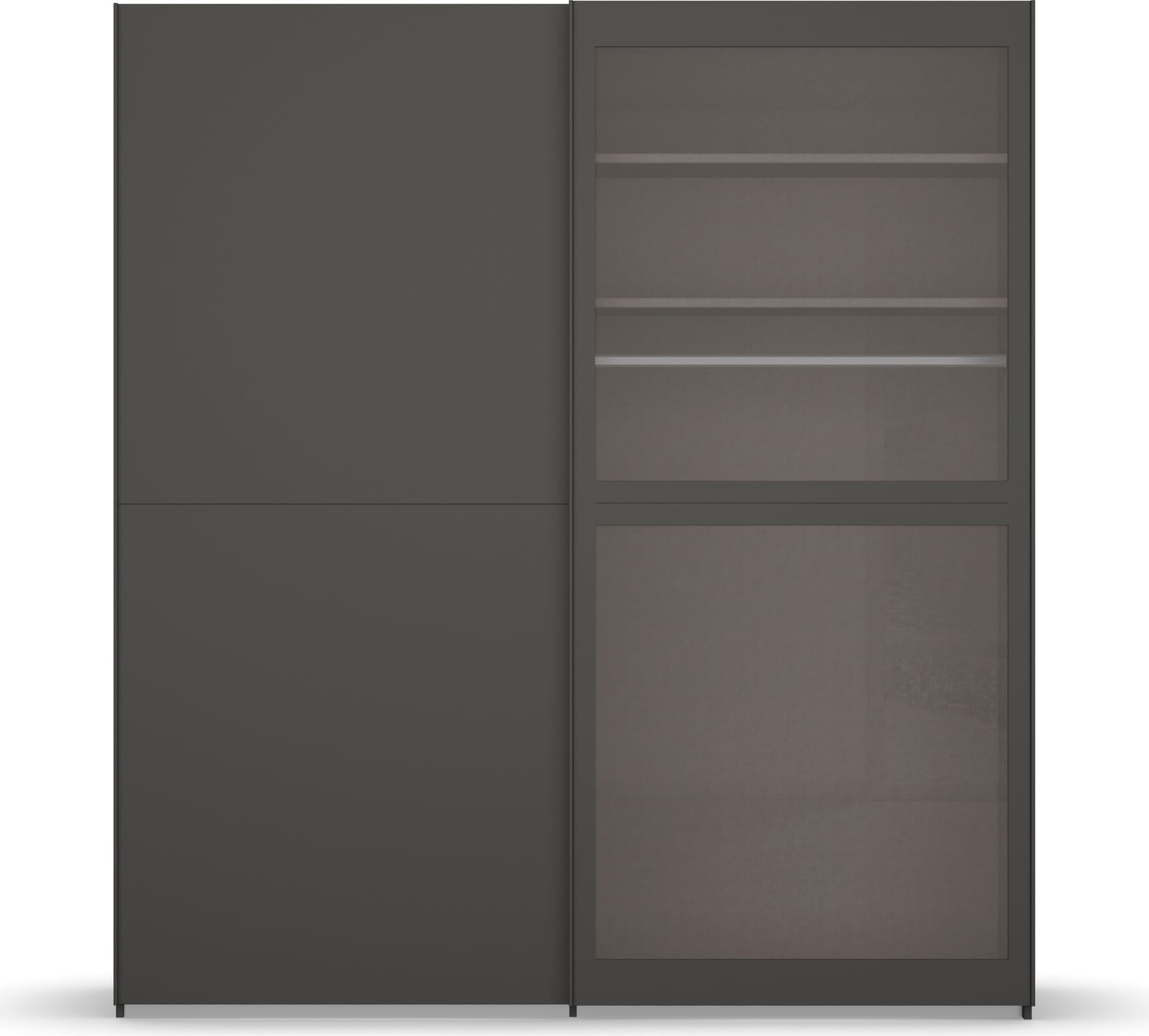 rauch Schwebetürenschrank »Kleiderschrank Schrank Garderobe Schlafzimmerschrank LUMIS«, (inkl. umfangreichem Zubehör), mit Glasrahmentüren aus transparentem Grauglas MADE IN GERMANY