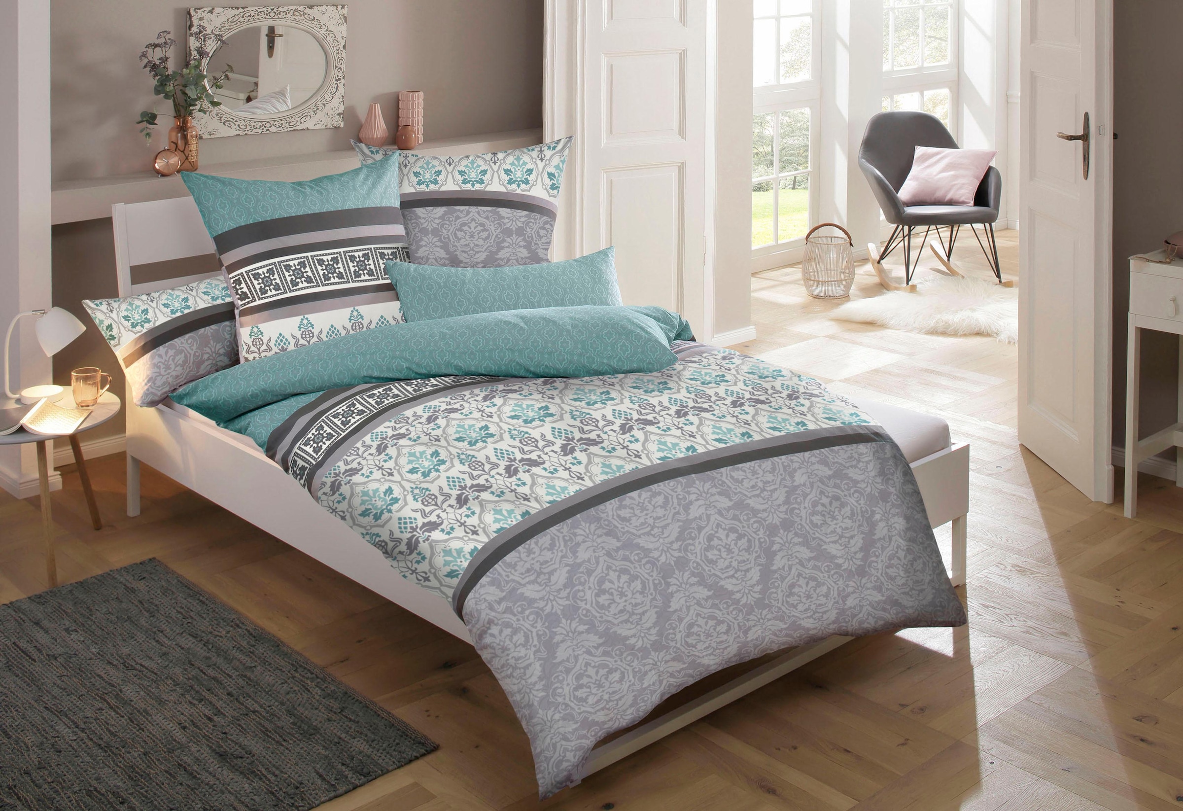 Home affaire Bettwäsche »Cremona in Renforcé, Biber (Flanell) und PolyCotton Qualität, romantisch, verspielte Ornamente, geeignet im Winter & Sommer, Landhausstil«, (2 tlg.)