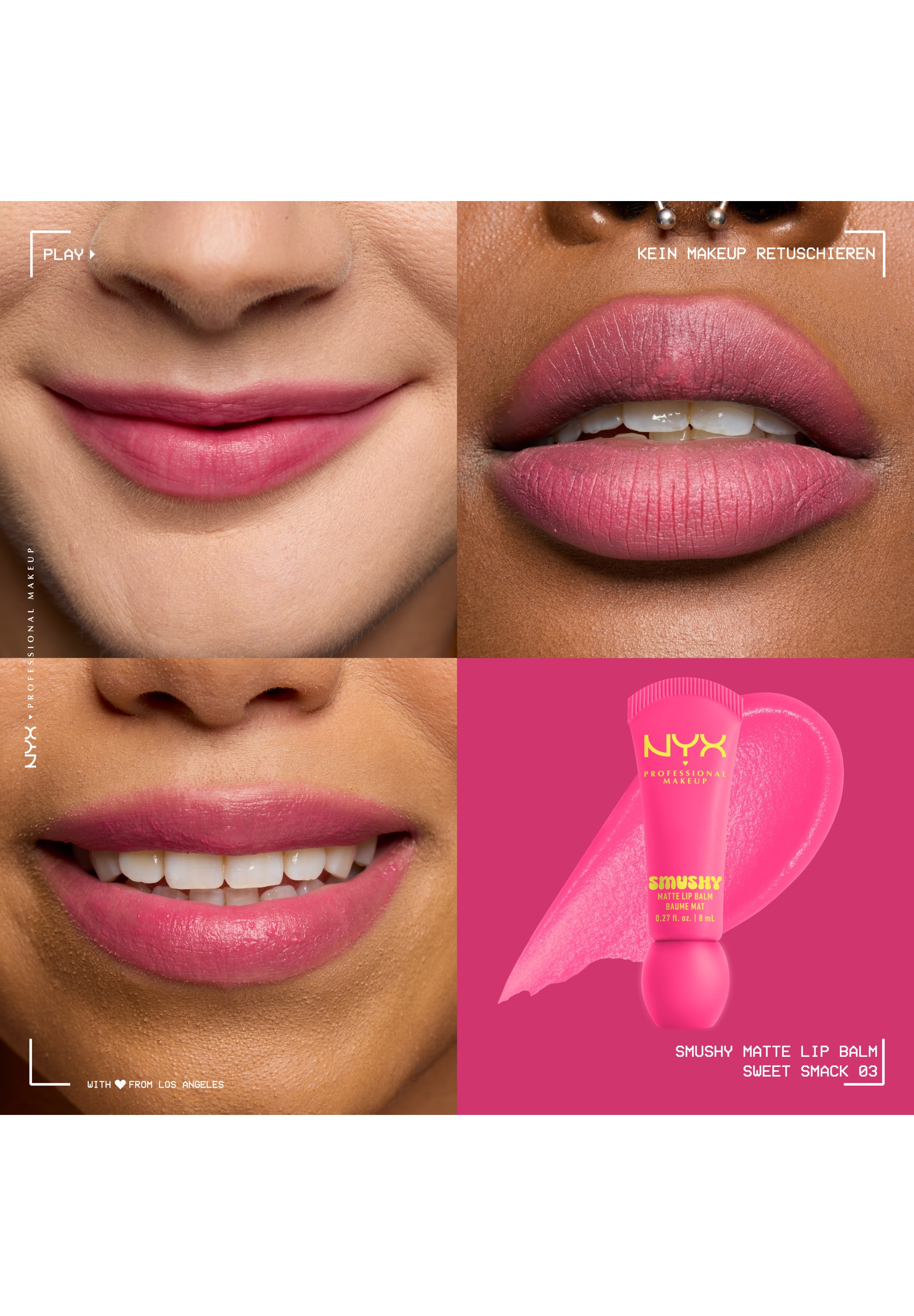 NYX Lippenbalsam »NYX Professional Makeup Smushy Matte Lip Balm« jeder der Farbtöne hat einen einzigartigen, süßen Duft