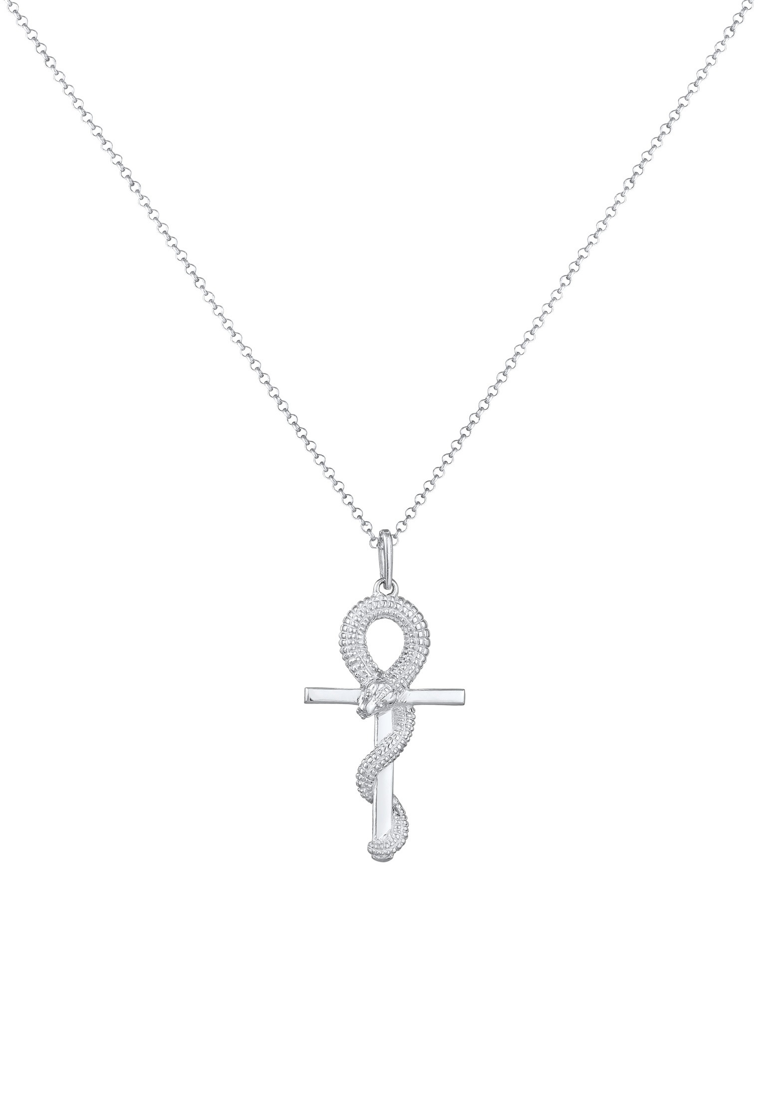 Kuzzoi Lange Kette »Halskette Herren Kreuz Schlange 925 Silber«