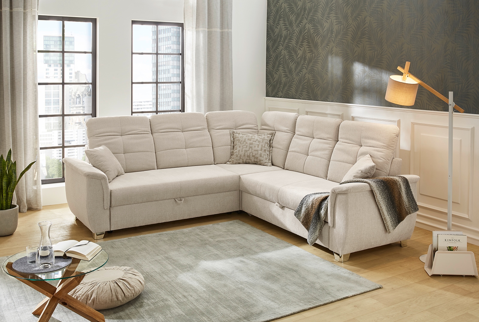 Jockenhöfer Gruppe Ecksofa Udine, verstellbare Kopfteile, Gästebett- und Relaxfunktion
