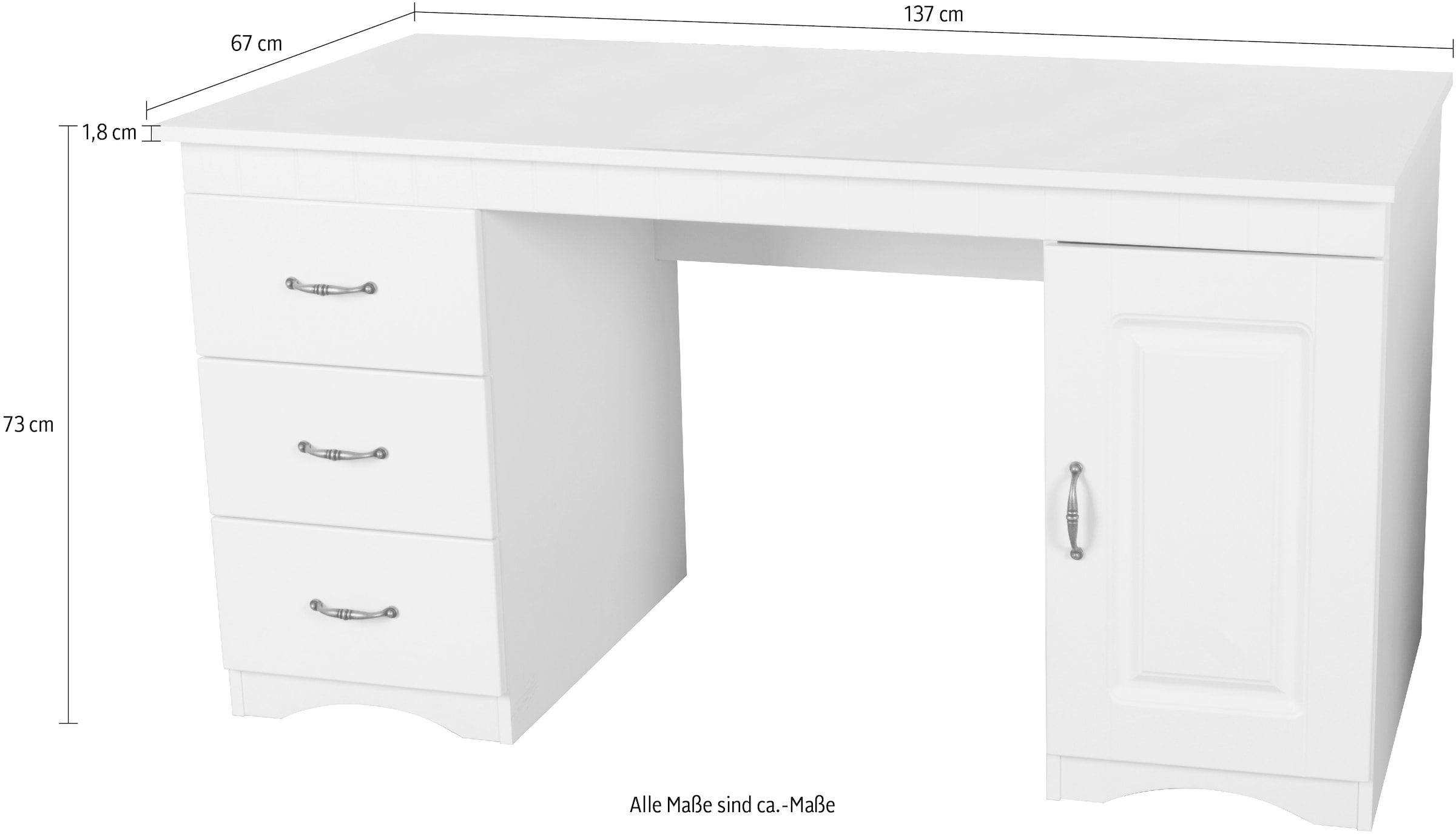 VOGL Möbelfabrik Schreibtisch »HANS im Landhaus-Stil,«, wahlweise mit Schubladen oder Tür, Breite 137 cm, Made in Germany