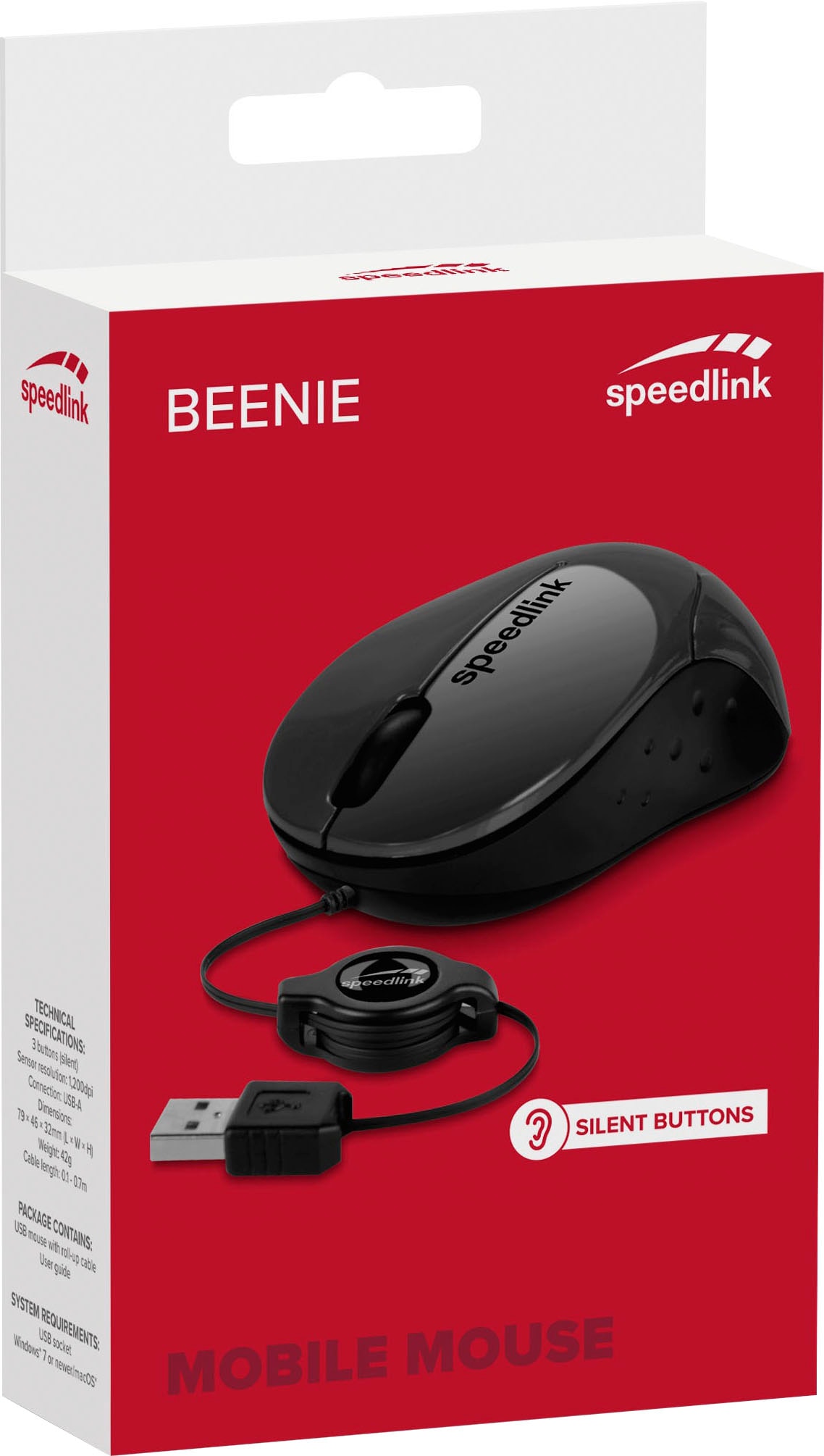 Speedlink Maus »BEENIE«, kabelgebunden, Justierbare Kabellänge
