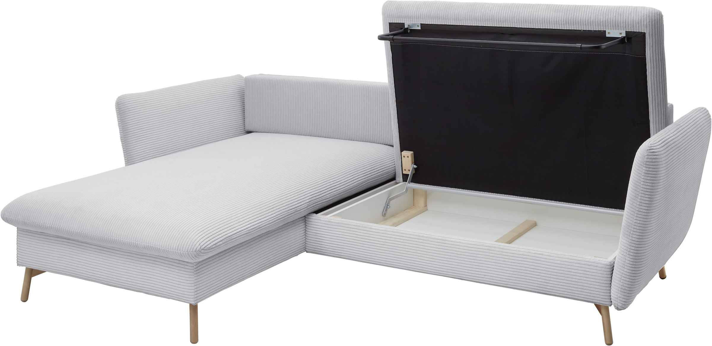 andas Ecksofa »MERLE, 258 cm, L-Form, traumhafter Cord,«, mit Bettfunktion und Bettkasten, Liegefläche 224 x 139