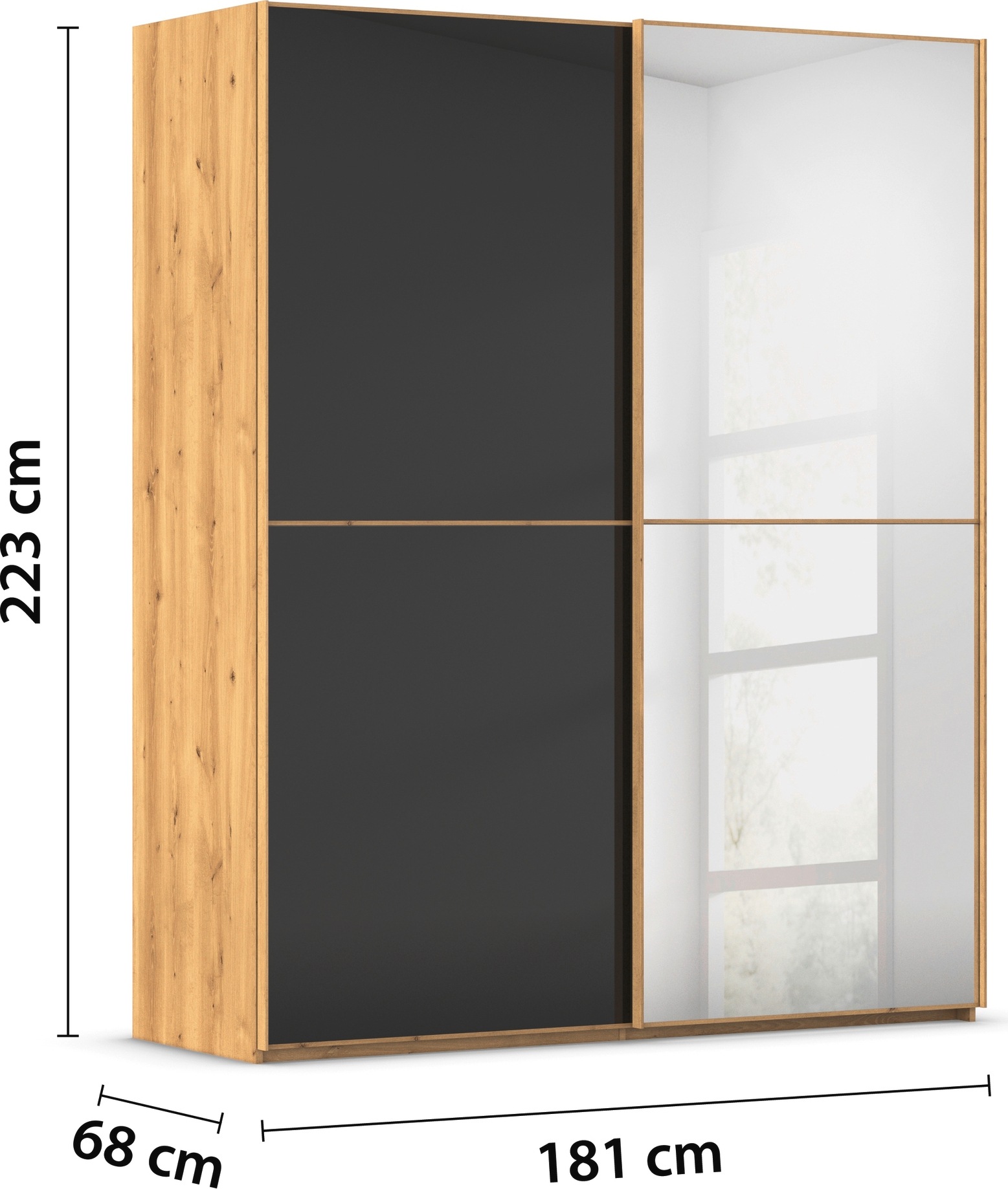 rauch Schwebetürenschrank »Kleiderschrank Schrank Garderobe Schlafzimmerschrank SCALE-DUO« edle zweigeteilte Türen Spiegel/Glas-Mix 3 Zierleisten MADE IN GERMANY