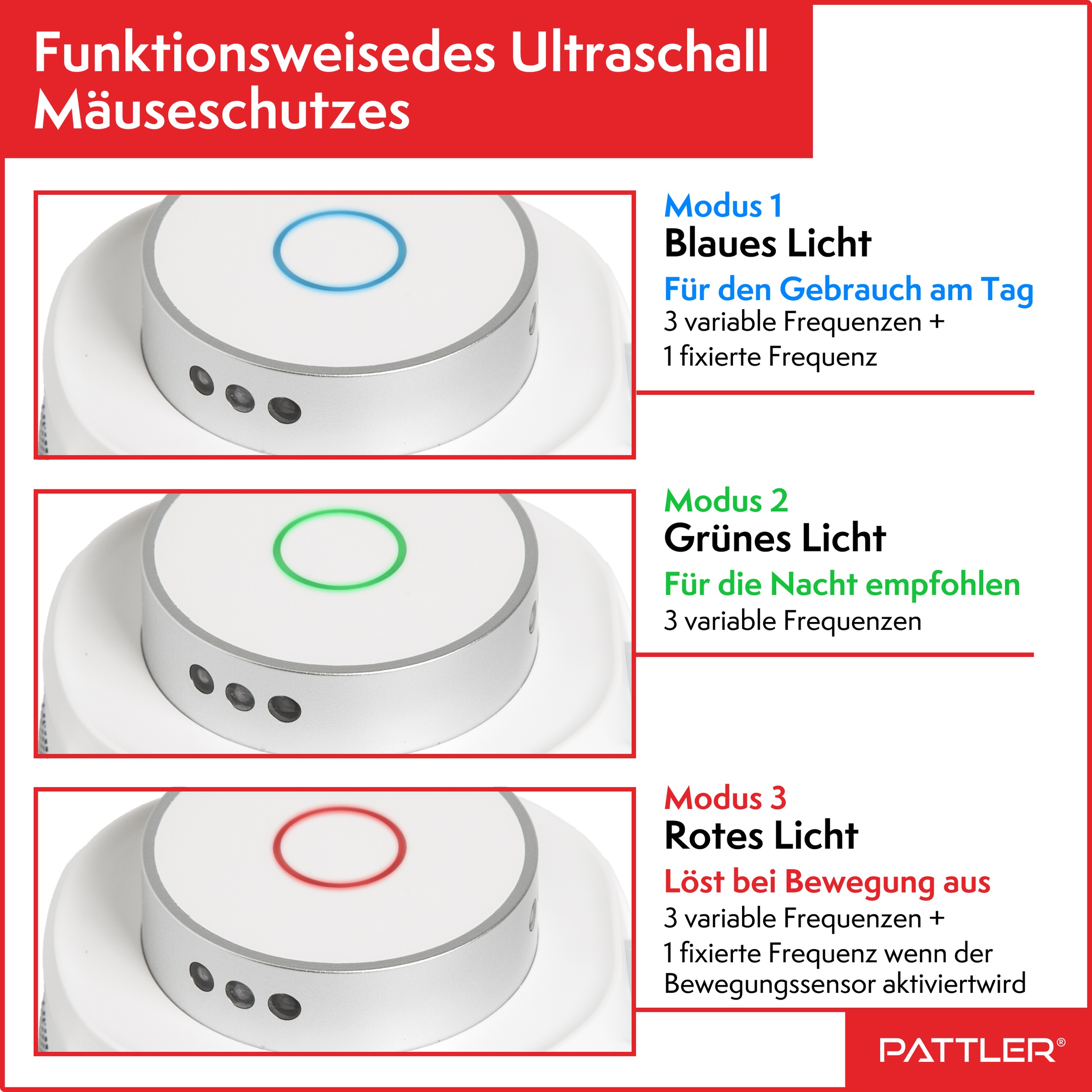 Pattler Ultraschall-Tierabwehr »360° Ultraschall Mäuseabwehr« 2 Geräte