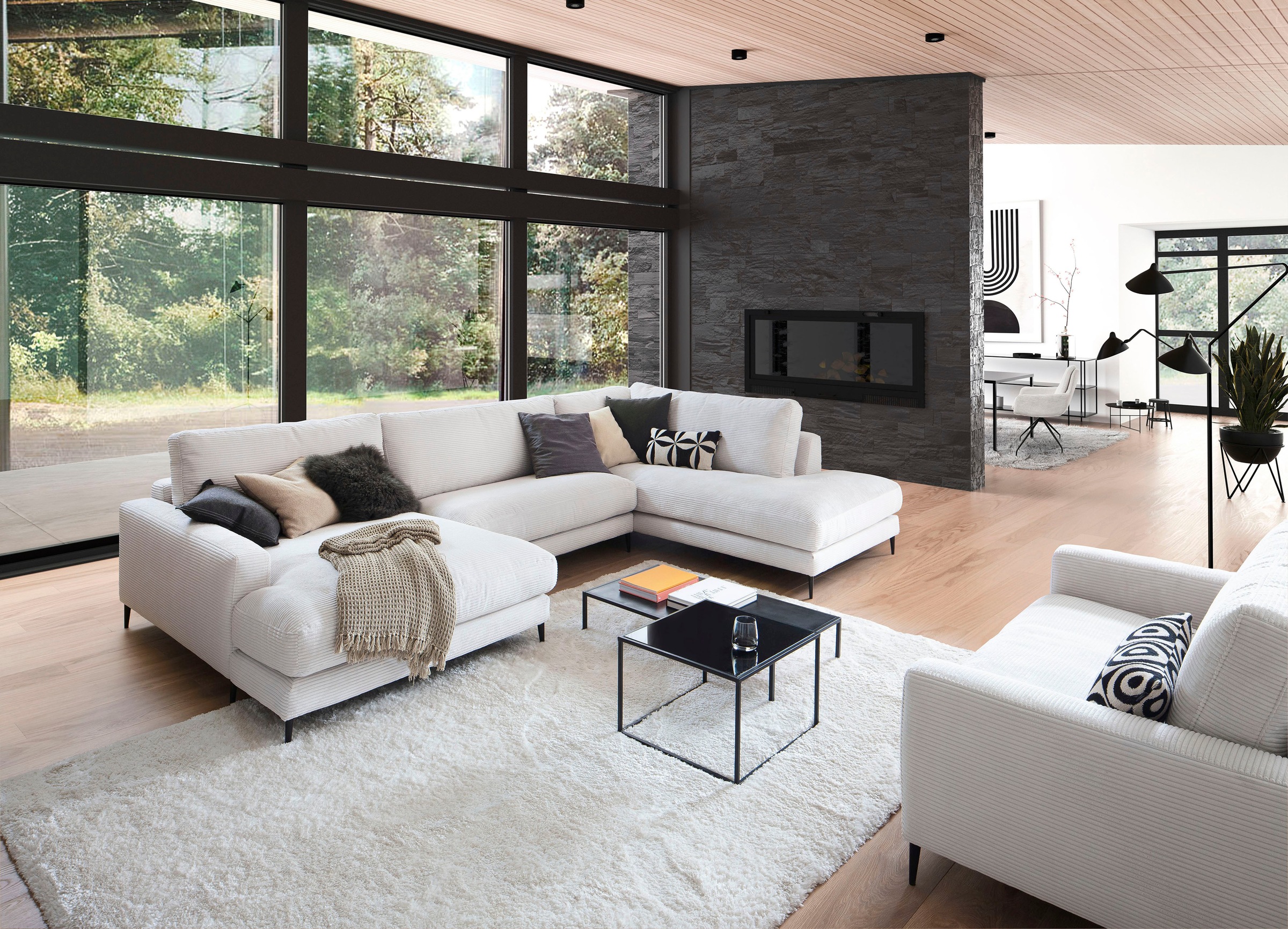 INOSIGN Wohnlandschaft »Downtown XXL B/T/H: 341/223/84 cm Loungemöbel zum Relaxen«, weicher Sitzkomfort, Cord-Bezug, weicher Sitzkomfort U-Form