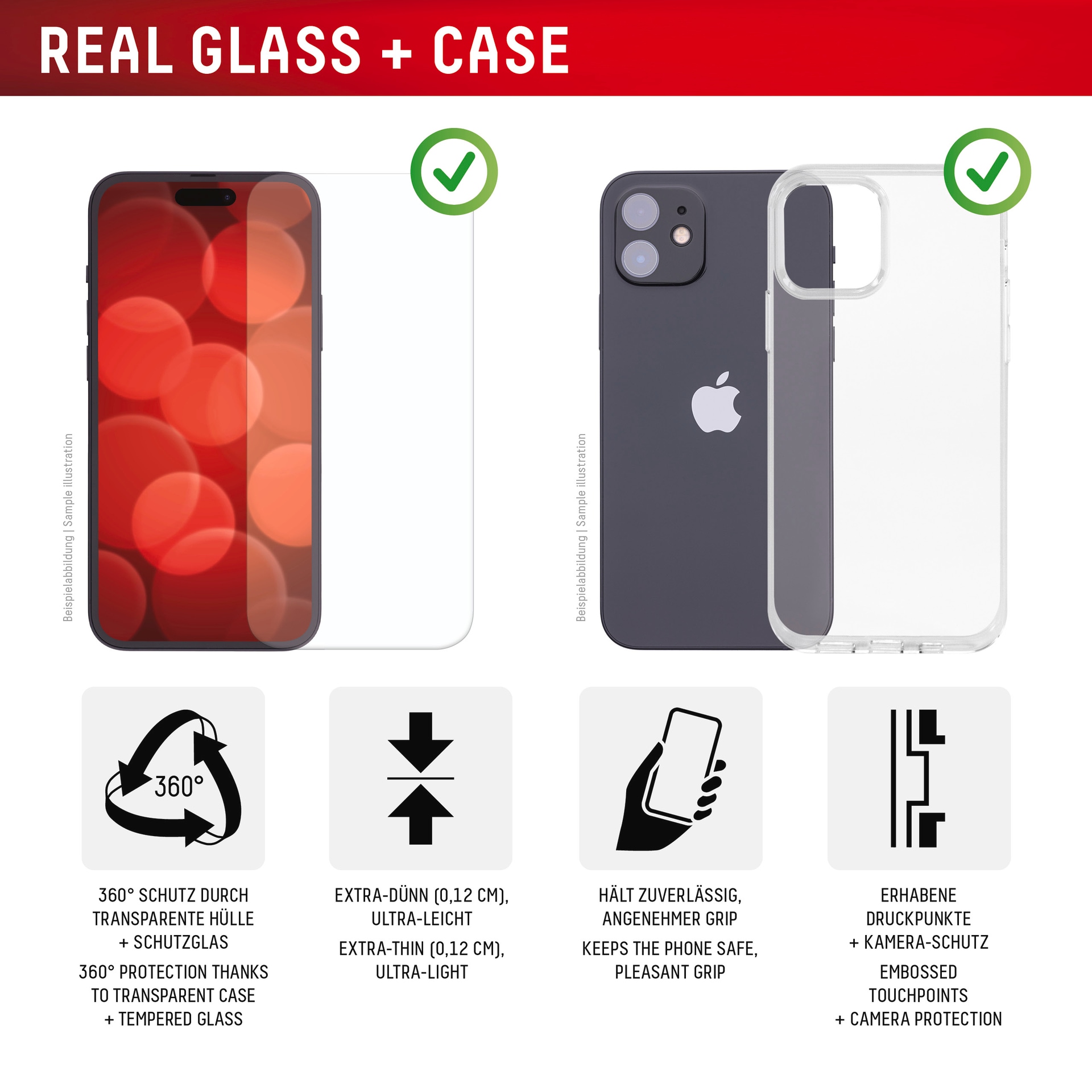 Displex Displayschutzglas »Real Glass Screen Protector inkl. Case«, für Apple iPhone 16e, Displayschutzfolie, Schutzfolie, Bildschirmschutz, kratz- & stoßfest