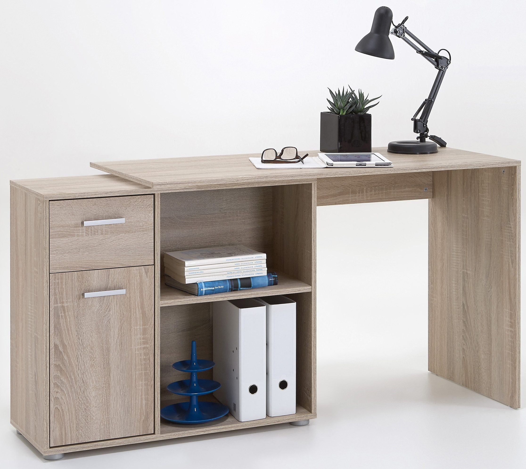 FMD Eckschreibtisch »AUGSBURG«, Schreibtisch/ Sideboard m. Stauraum, beidseitig montierb., 117/148 cm