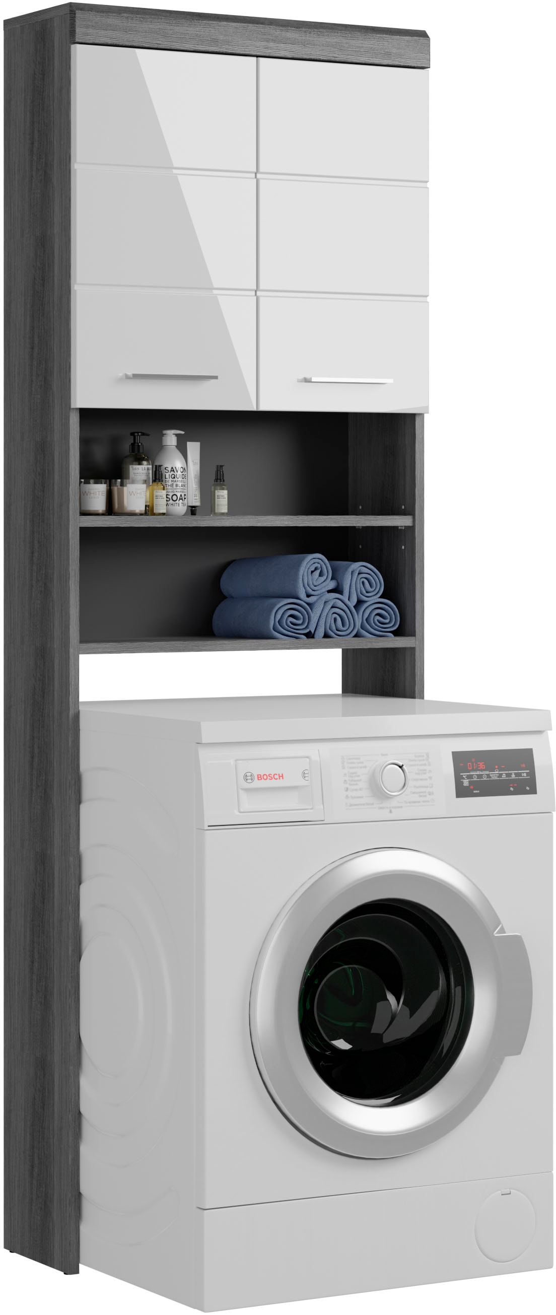 welltime Waschmaschinenumbauschrank "SIENA, Breite 63cm, für Waschmaschine & Trockner, 2 Türen, MDF-Front" TOPSELLER, in verschiedenen Farben, Überbauschrank, Umbauschrank, Badschrank