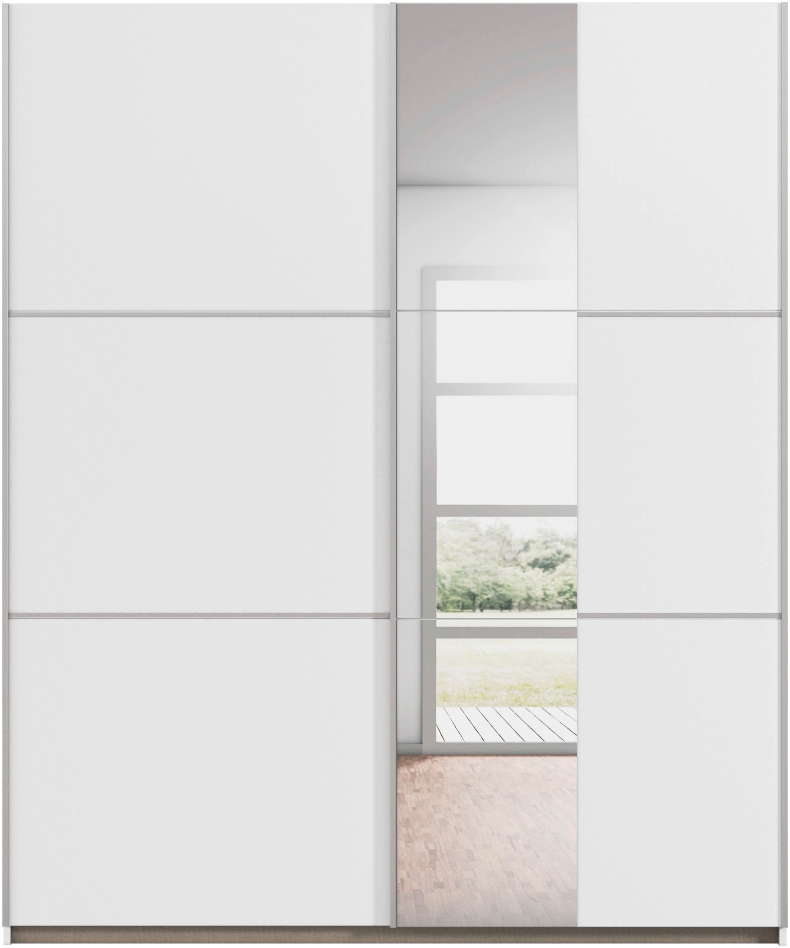 rauch Schwebetürenschrank »Kleiderschrank Schrank Garderobe TOPSELLER ASTANA OTTO´s CHOICE« 3 Ausstattungen BASIC/CLASSIC/PREMIUM (inkl. SOFT-CLOSE-FUNKTION),  mit 3 Spiegelelementen, Metallgriffleisten alufarbig MADE IN GERMANY