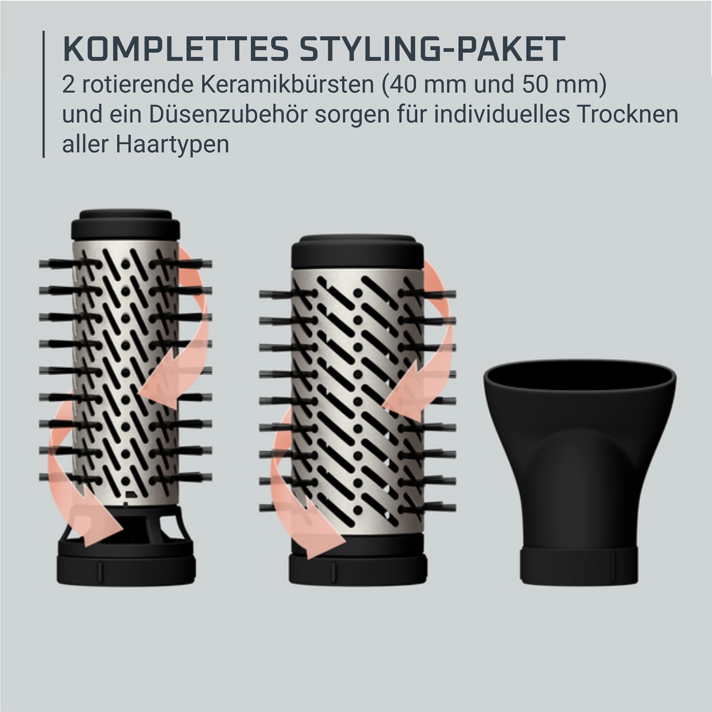 Rowenta Warmluftbürste »UB9530 Brush Activ Rotierende Warmluftbürste«, 3 Aufsätze, Ergonomisches Design, Keramikbeschichtung, Ionenfunktion, Naturborsten