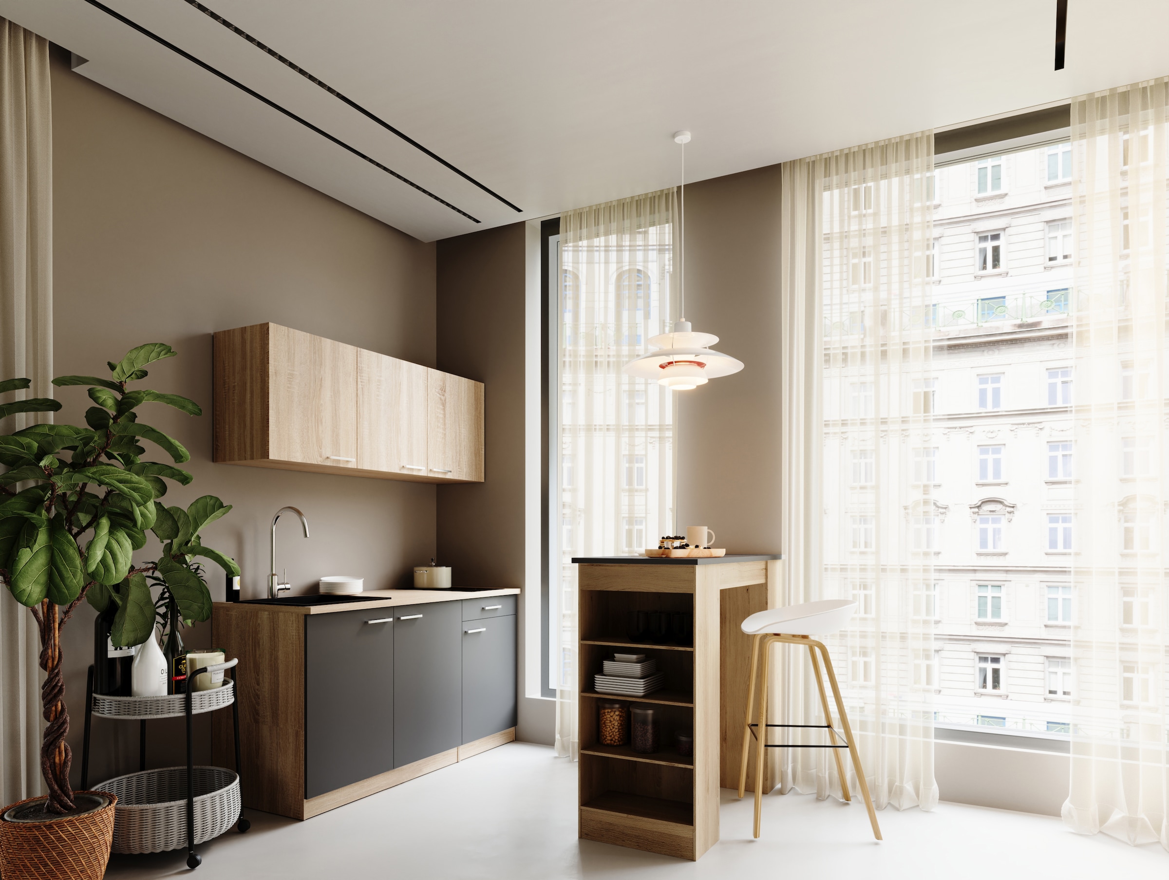 RESPEKTA Pantryküche »Ingrid, inkl. Tresentisch« zerlegt, wahlweise mit Kühlschrank, Soft-Close-Funktion, Breite 150 cm