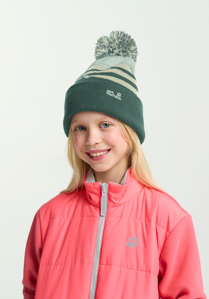Jack Wolfskin Bommelmütze »STRIPY POMPOM BEANIE K« Bommelmütze für Kinder, warm, bequem