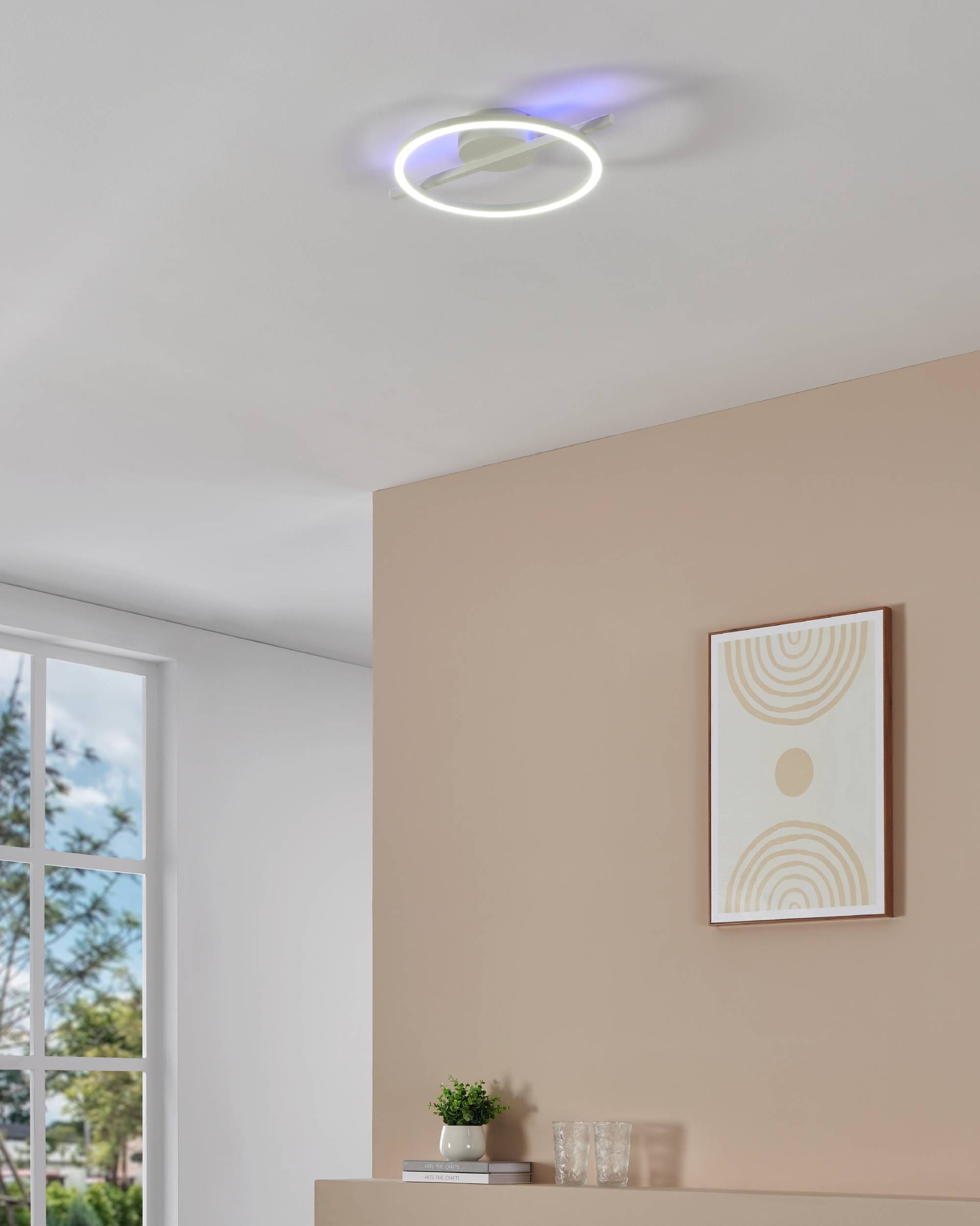 EGLO Deckenleuchte »Amandolo Deckenlampe RGB Backlight Fernbedienung inkl. geometrisch« LED-Modul 1 Stk. Kaltweiß | RGB Wand-/Deckenleuchte - L40 x B30 x H6,5 cm - weiß - 17W inkl.