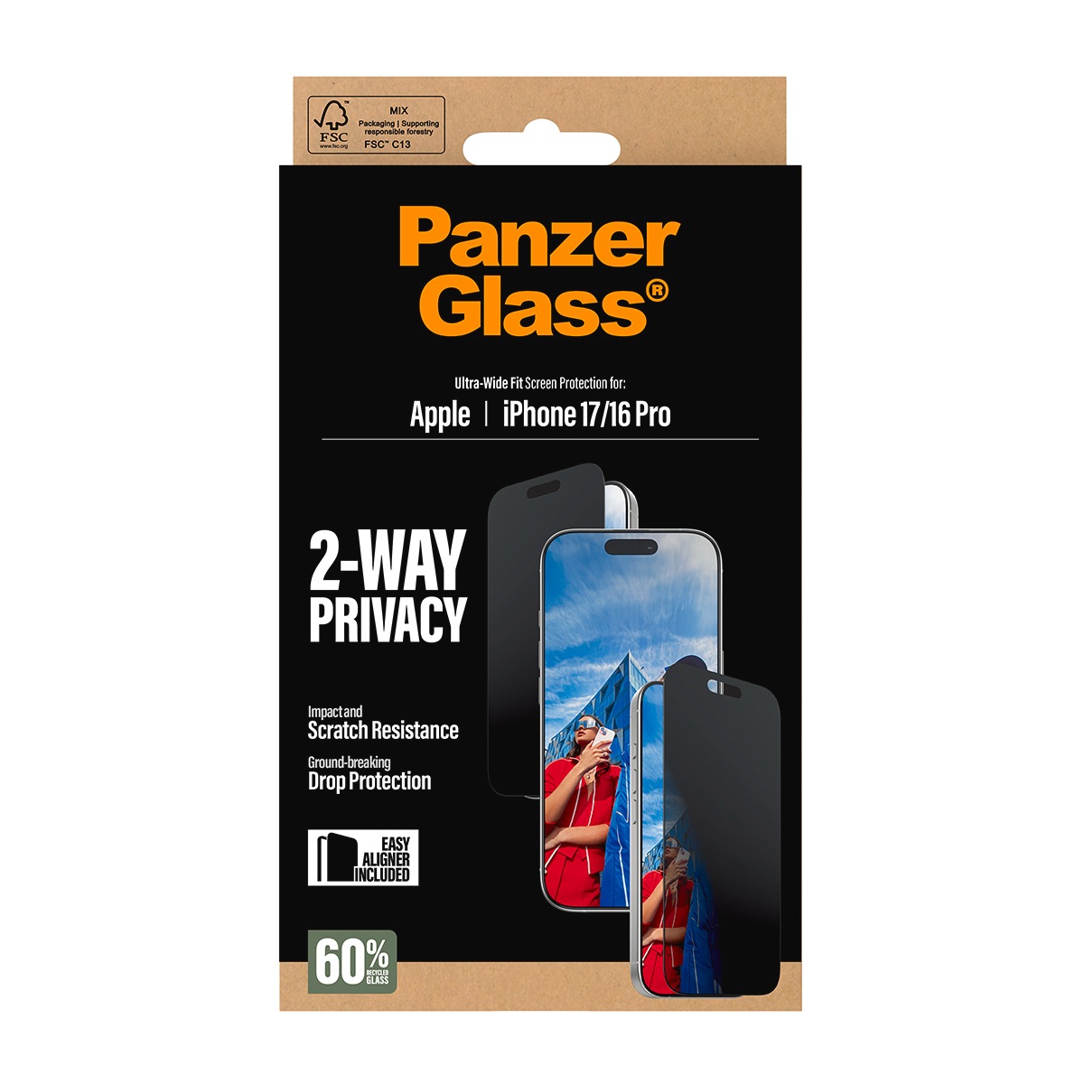 CARE by PanzerGlass Displayschutzglas »2-Way Privacy Ultra-Wide Fit Screen Protector« für Apple iPhone 17;Apple iPhone 16 Pro Displayschutzfolie, Schutzfolie, Bildschirmschutz, kratz- & stoßfest