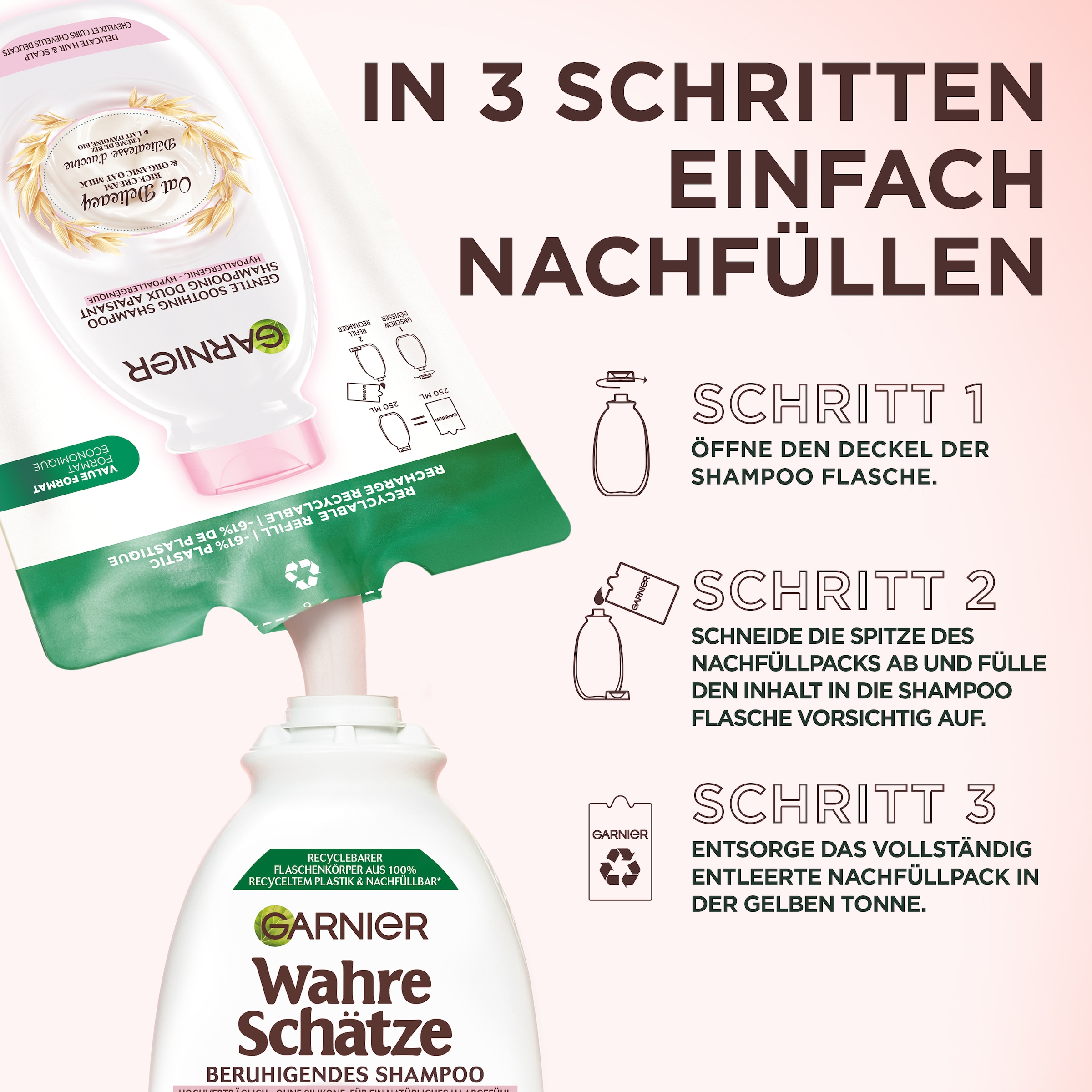 GARNIER Haarshampoo »Wahre Schätze Sanfte Hafermilch Nachfüllpack« Empfindliches Haar