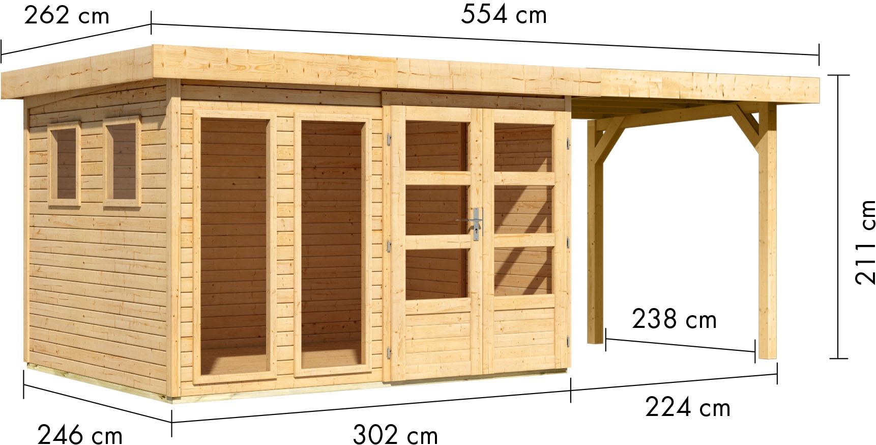 Karibu Gartenhaus »Langesee 5 mit Anbaudach« aus hochwertiger nordischer Fichte mit wasserabweisender Profilierung
