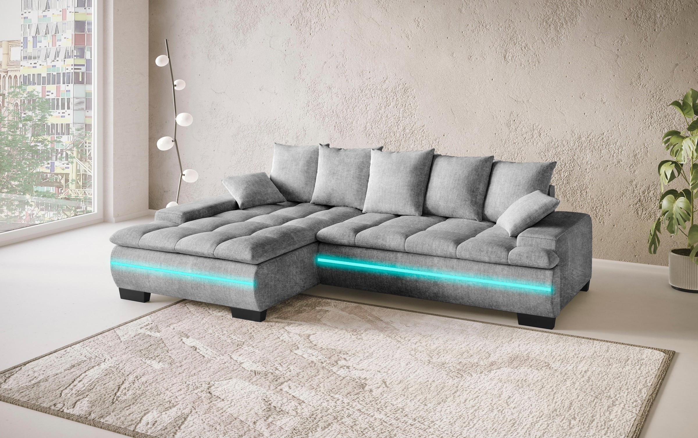 Mr. Couch Ecksofa »Haiti II, L-Form«, RGB-LED Beleuchtung, Kaltschaum, wahlweise mit Bett, Bettkasten