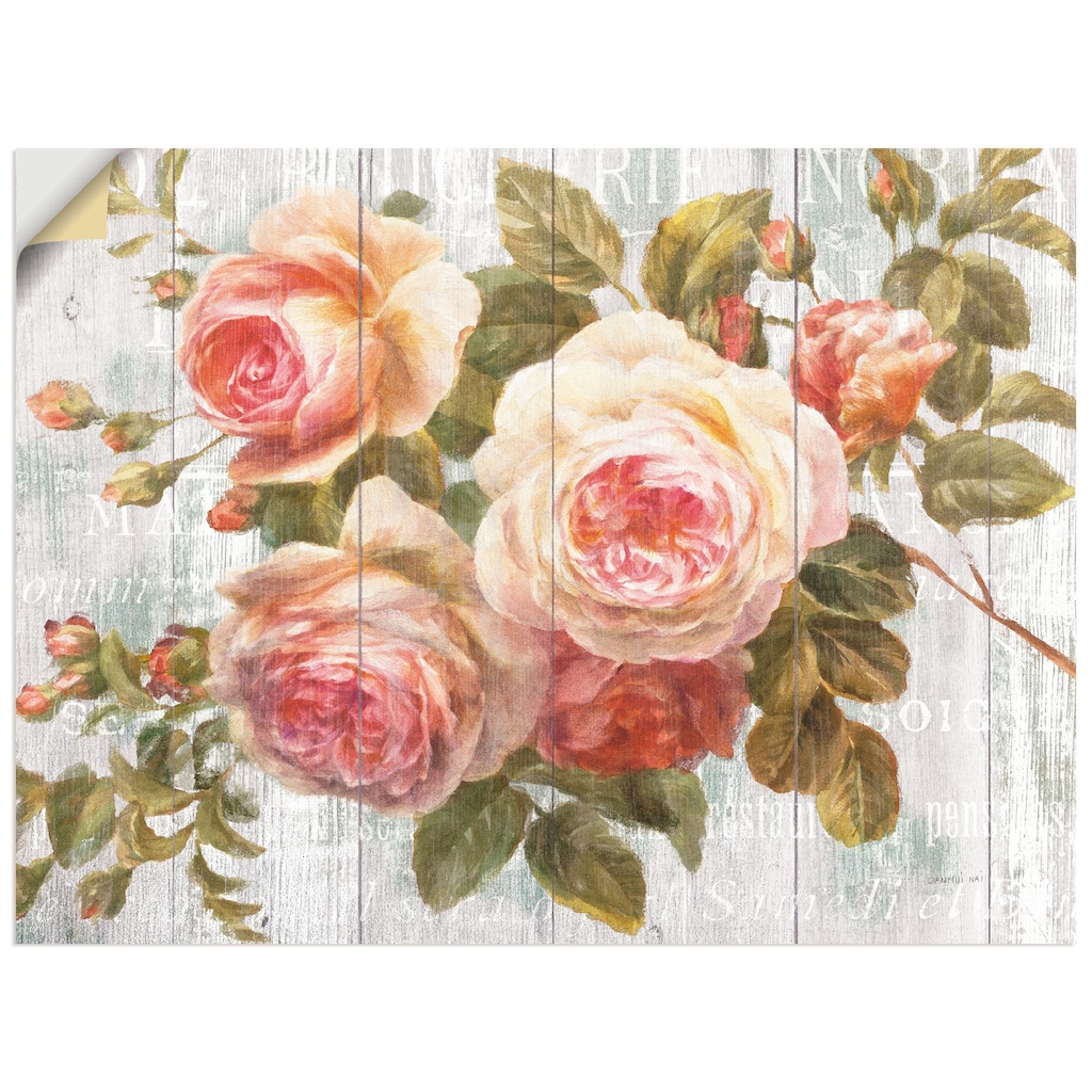 Artland Wandbild »Vintage Rosen auf Holz«, Blumen, (1 St.)