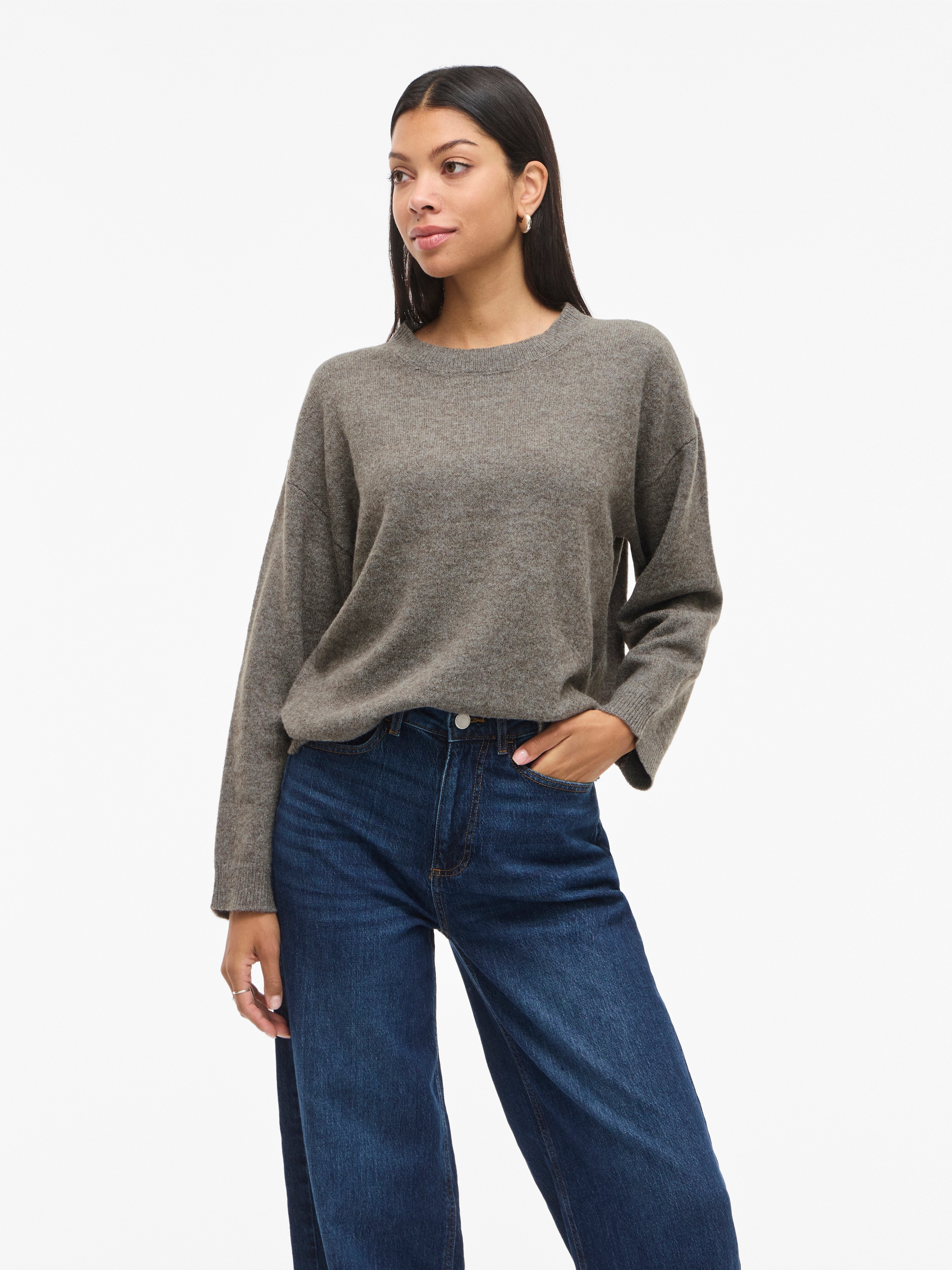 Vila Strickpullover »VILIGA L/S O-NECK KNIT TOP - NOOS« Materialmix, relaxed fit