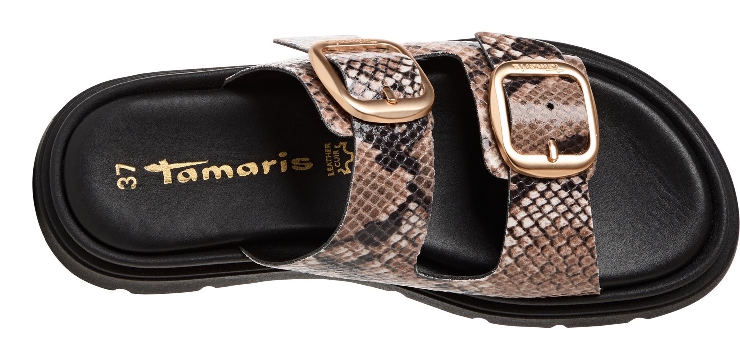 Tamaris Pantolette  , Keilabsatz, Sommerschuh, Schlupfschuh, verstellbare Schnallen