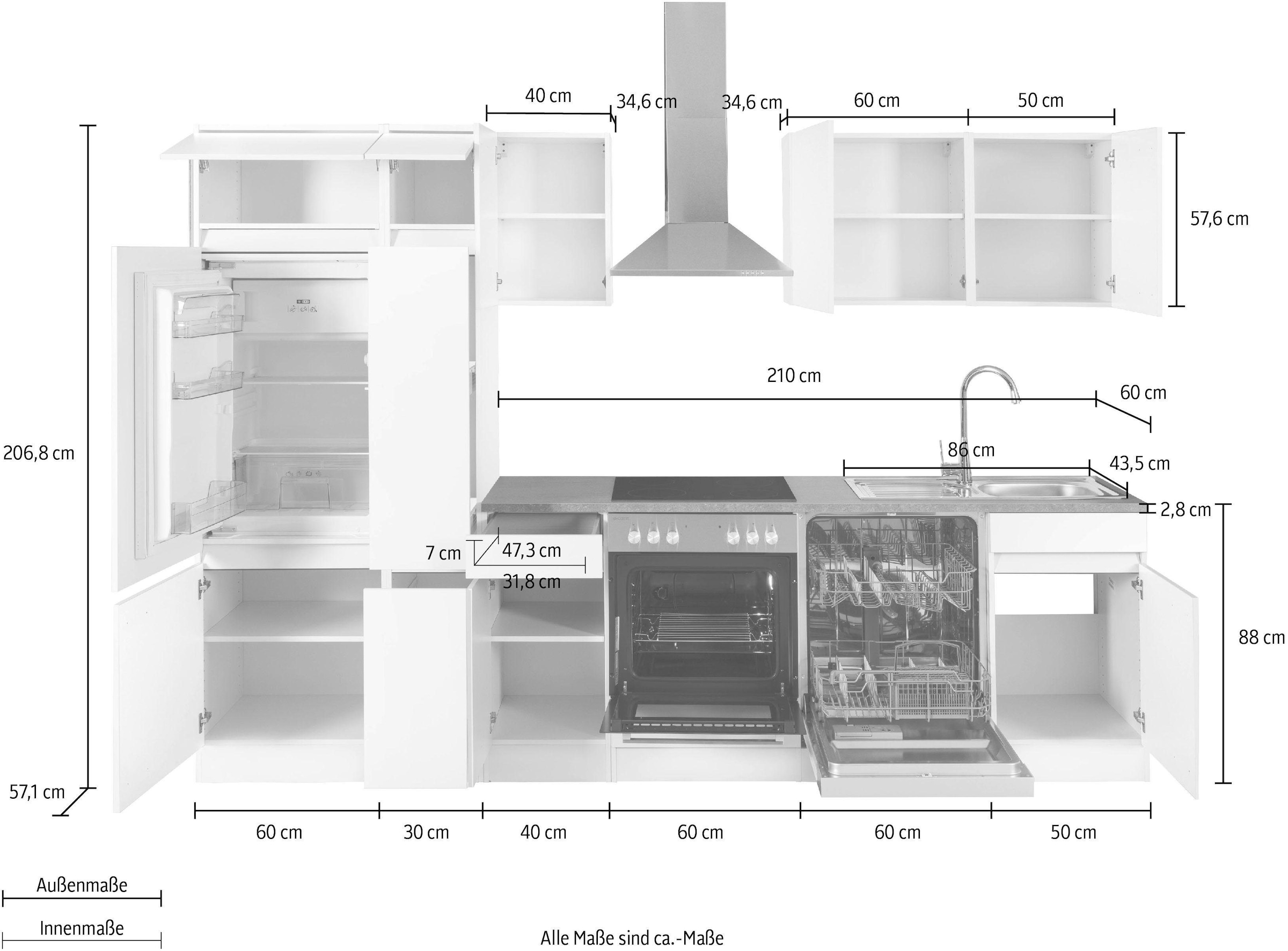 OPTIFIT Küchenzeile »Roth«, Breite 300 cm, wahlweise mit E-Geräten, mit Apothekerschrank