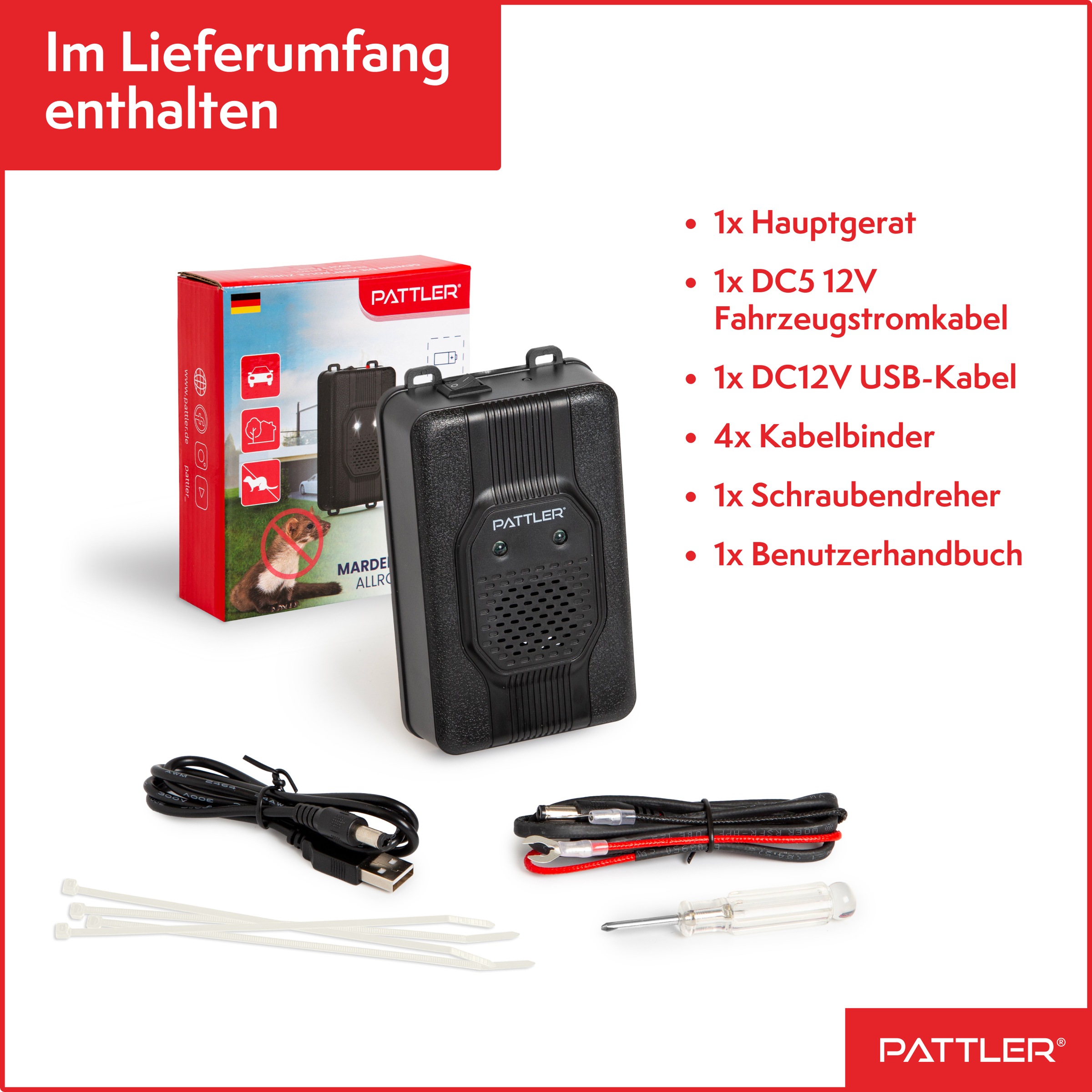 Pattler Ultraschall-Tierabwehr »Marderschreck fürs Auto mit Blitzlicht« 1 Gerät