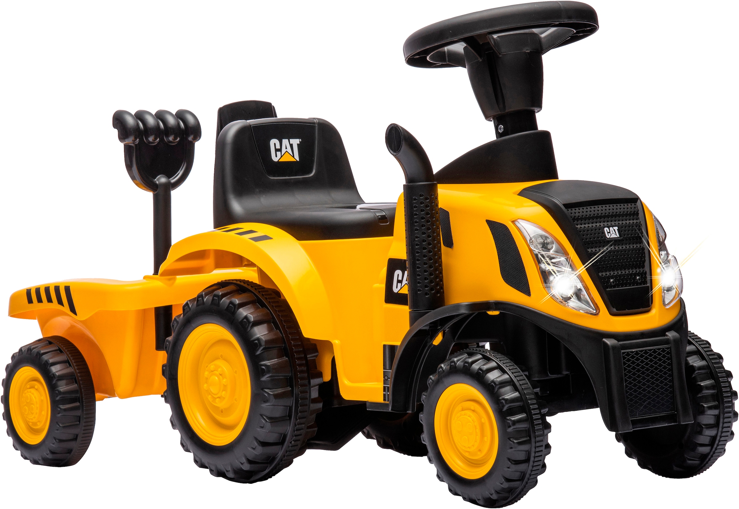 Jamara Rutscher »Caterpillar Traktor mit Anhänger 2in1, gelb« mit Licht- und Soundeffekten sowie Hupe