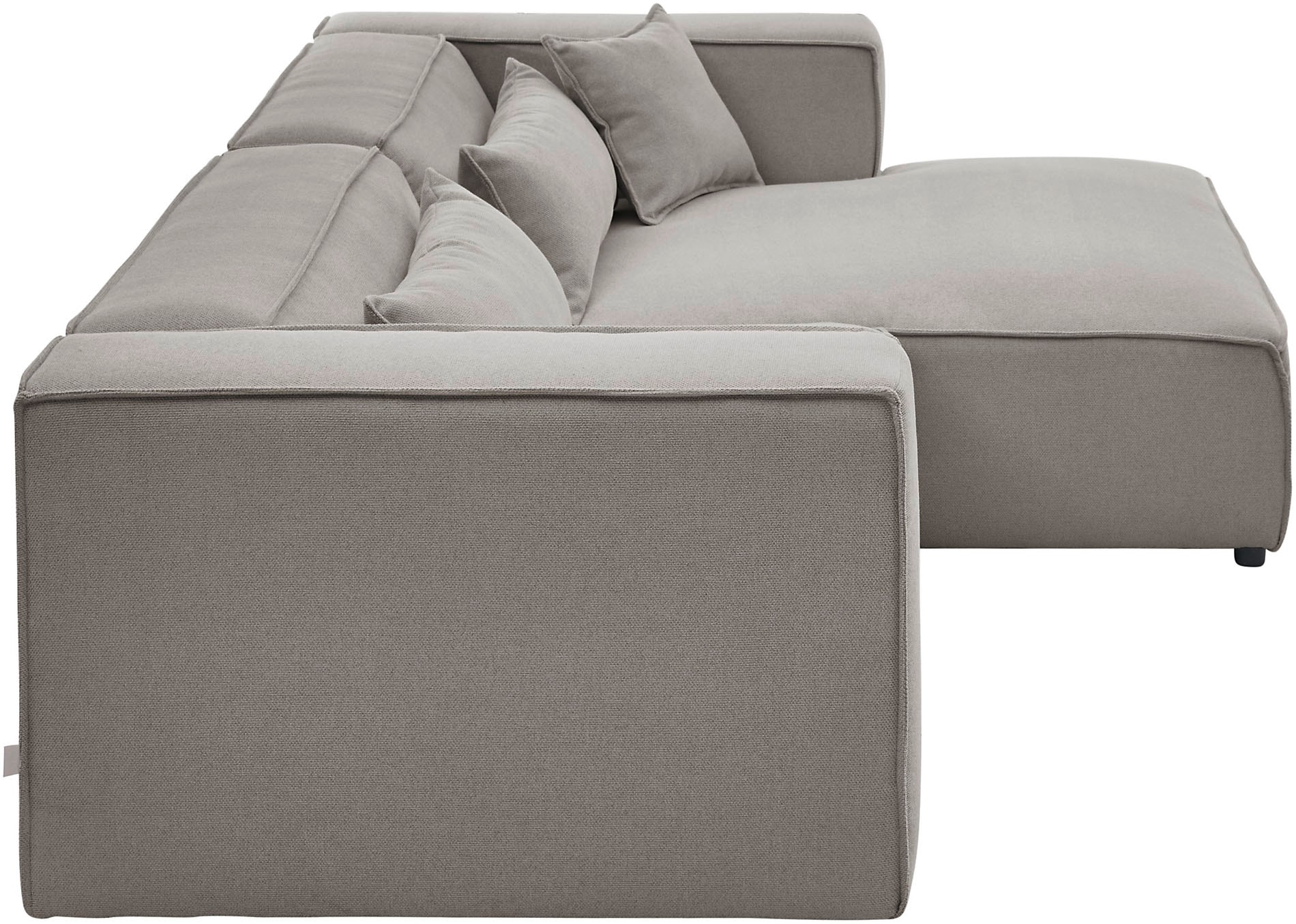 LeGer Home by Lena Gercke Ecksofa »PIARA mit Kedernaht, Cord, Leinenoptik o. Strukturstoff, Couch, L-Form«, wahlweise Ottomane rechts/links, schwarze Füße, bequemer Sitzkomfort