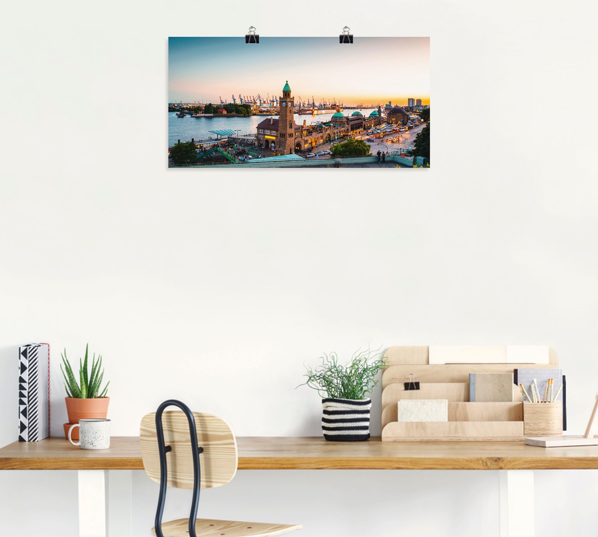Artland Wandbild »Hamburg Hafen und Landungsbrücken«, Deutschland, (1 St.), als Alubild, Outdoorbild, Leinwandbild, Poster, Wandaufkleber