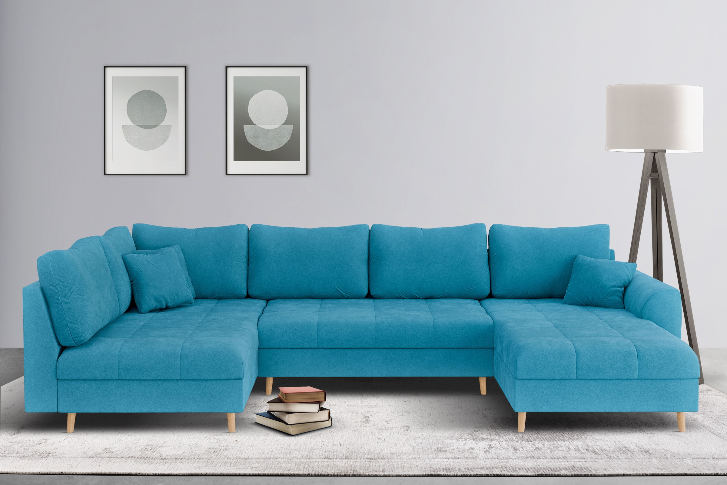 Home affaire Wohnlandschaft »CHARRE U-Form mit Ottomane, Maße B/T/H: 310/161/81 cm« feine Steppung, lose Rücken- und Zierkissen, auch in Cord und Bouclé