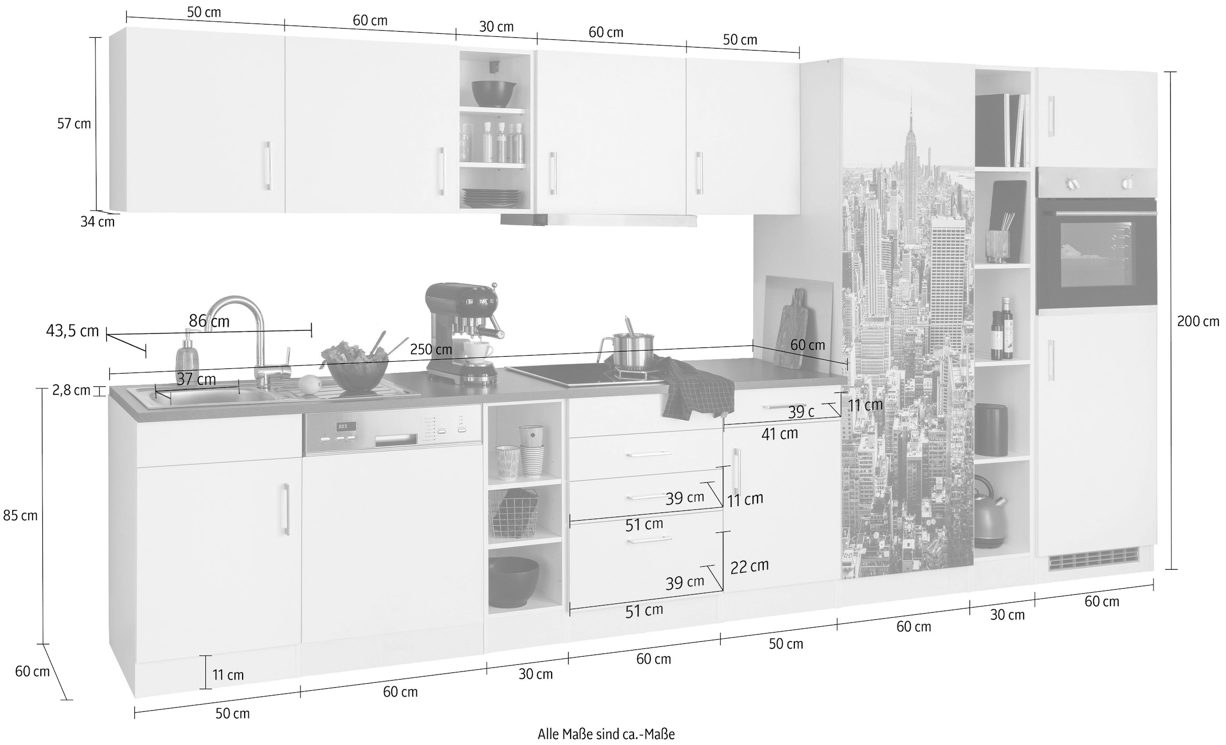 KOCHSTATION Küchenzeile »KS-Paris«, mit E-Geräten, Breite 400 cm