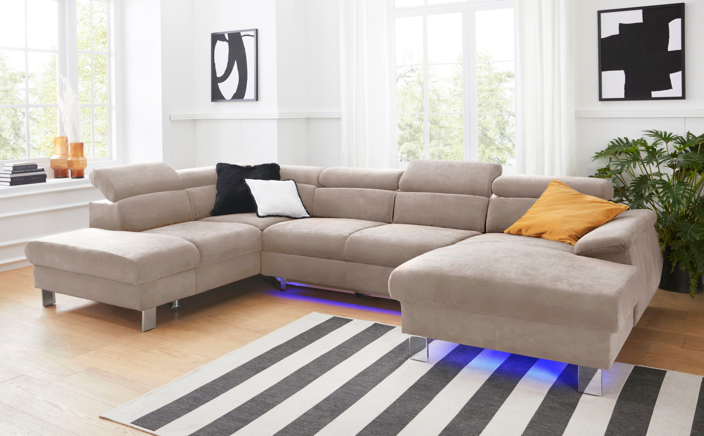 COTTA Polstergarnitur »Komaris«, (Set), Set: bestehend aus Wohnlandschaft und Hocker, Kopfteilverstellung