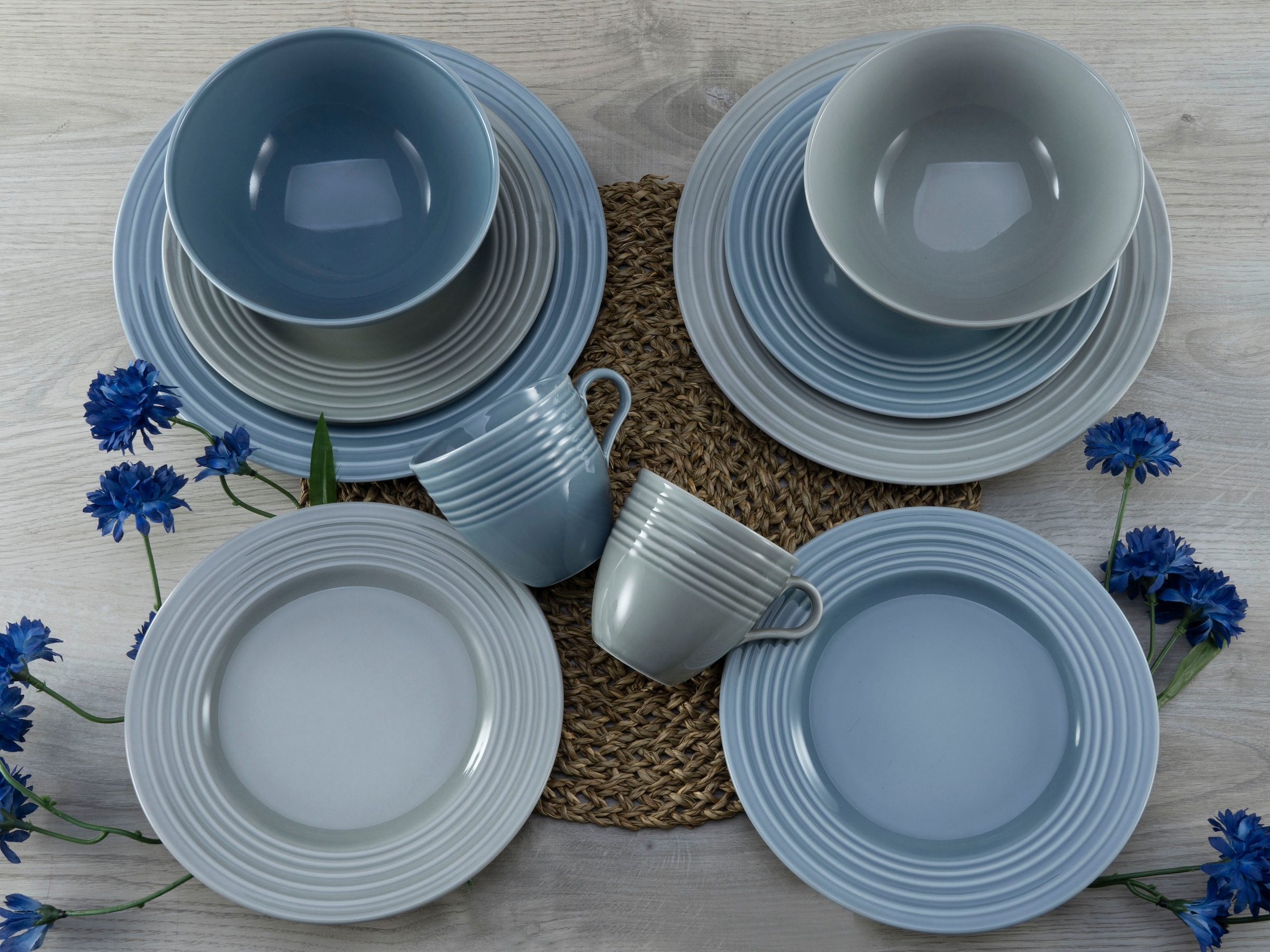 CreaTable Kombiservice »Geschirr-Set Stripes Colors«, (Set, 16 tlg., Kaffeeservice und Tafelservice im Set, für 4 Personen), Service, umlaufendes Rillenrelief, 16 Teile, für 4 Personen