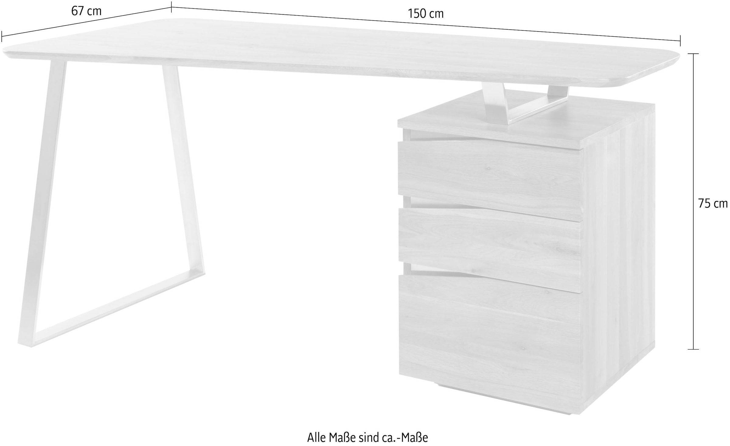 MCA furniture Schreibtisch »Tori«, Asteiche Massivholz geölt, mit 3 Schubladen, Breite 150 cm